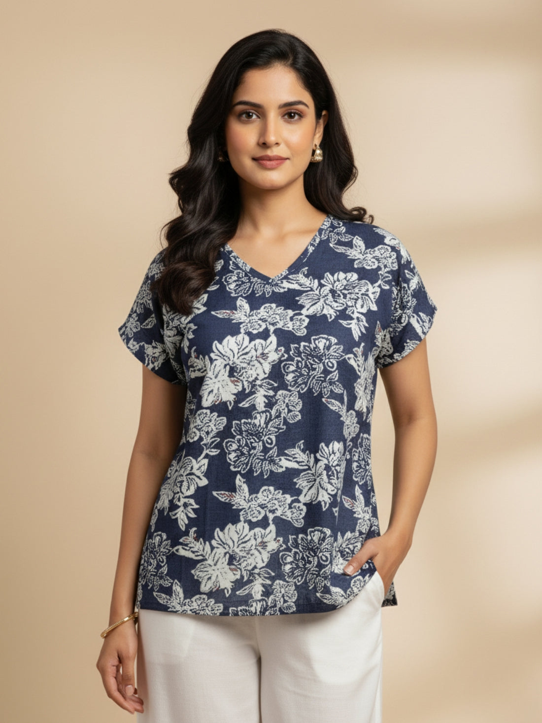 Pack Of 2 Womens Dark Grey And Pink Airy Linen Cotton Printed Tops