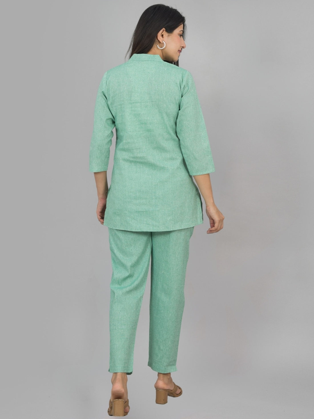 Womens Solid Green Cotton Top-Pyjama Co-Ords Set