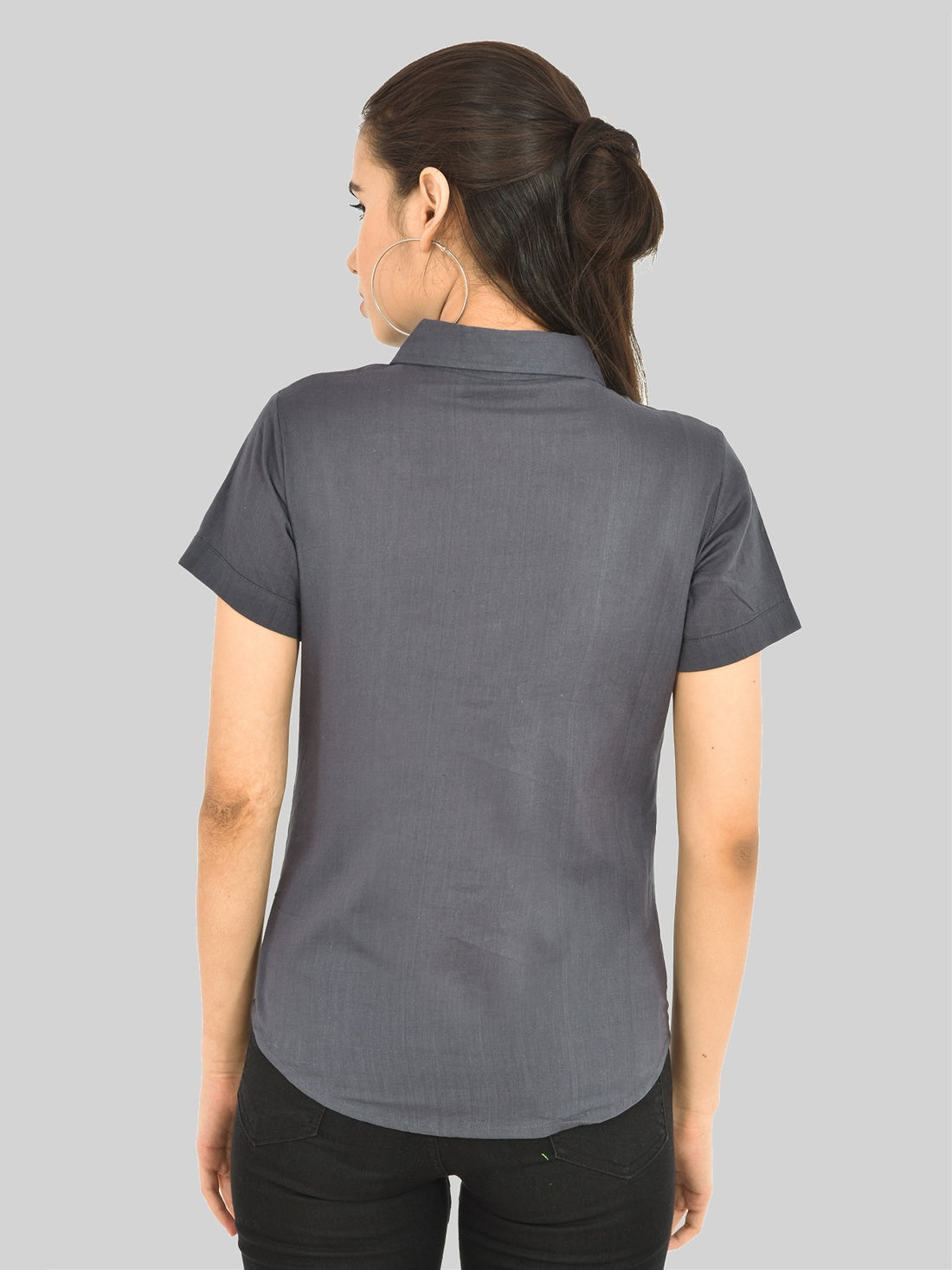 Womens Regular Fit Grey Half Sleeve Cotton Shirt