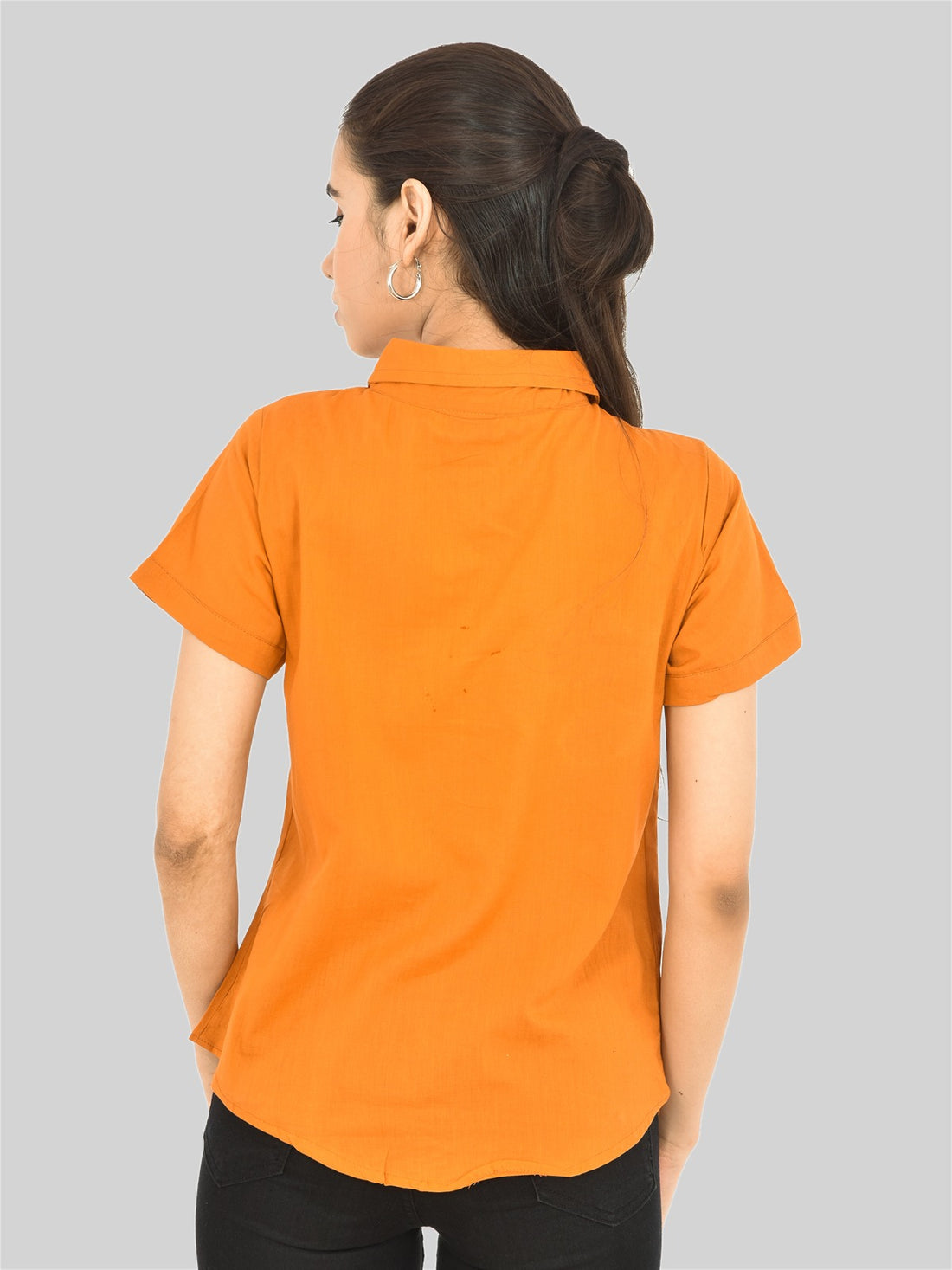 Womens Regular Fit Mustard Half Sleeve Cotton Shirt