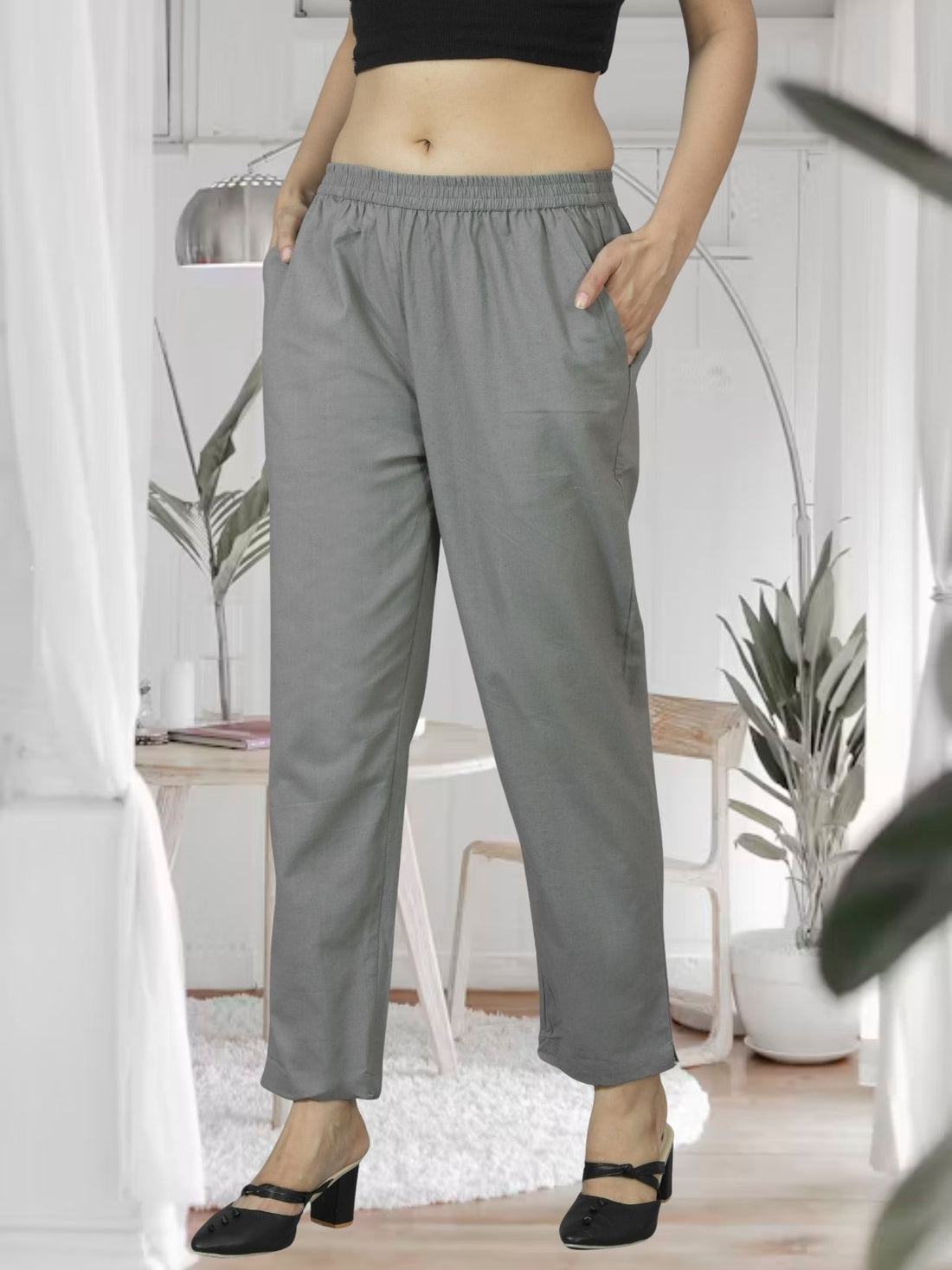 Grey Fully Elastic Airy Linen Cotton Pants