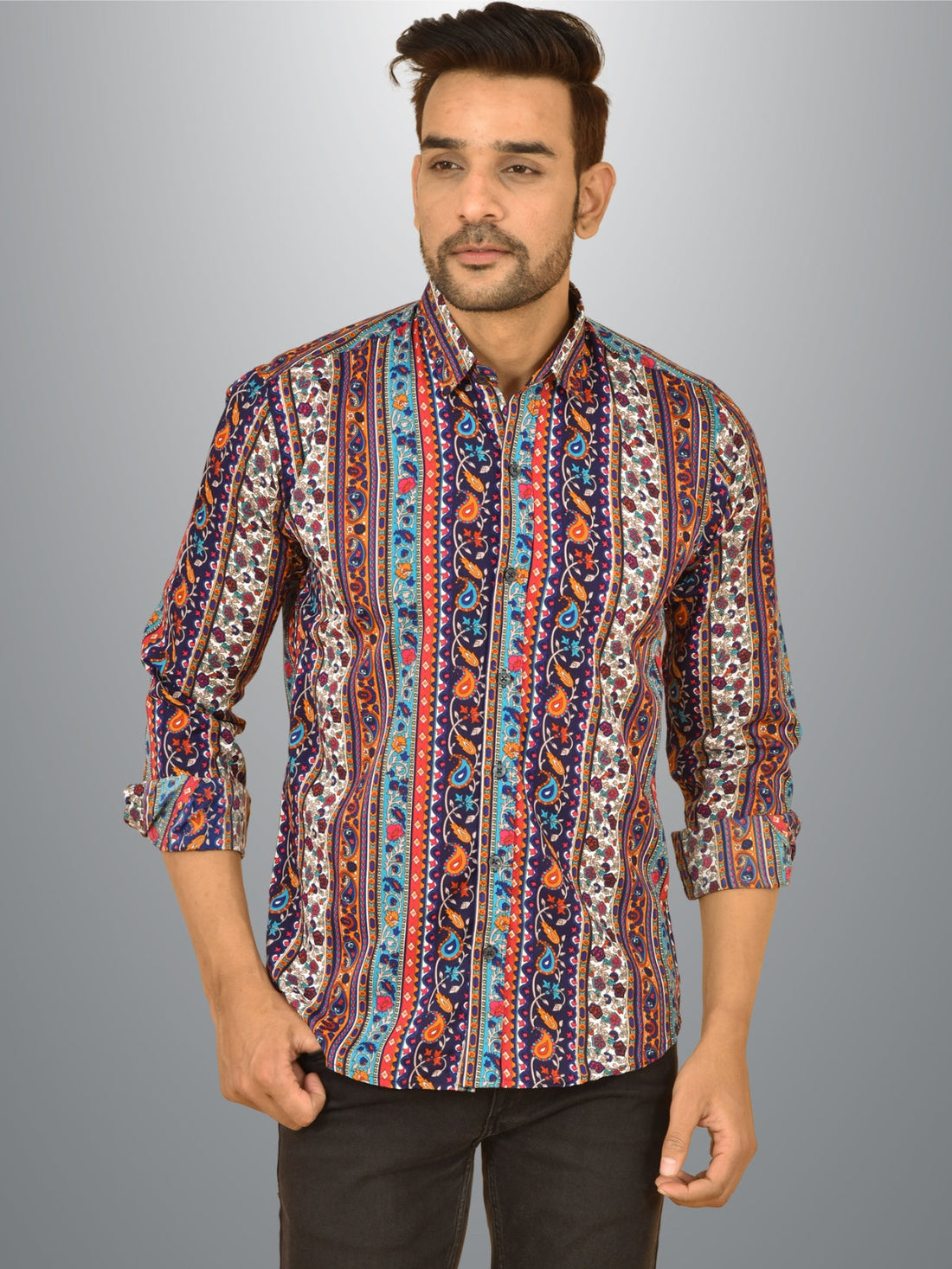 Ethnic Wear Couple Dress Blue Crepe Shirt Set 22
