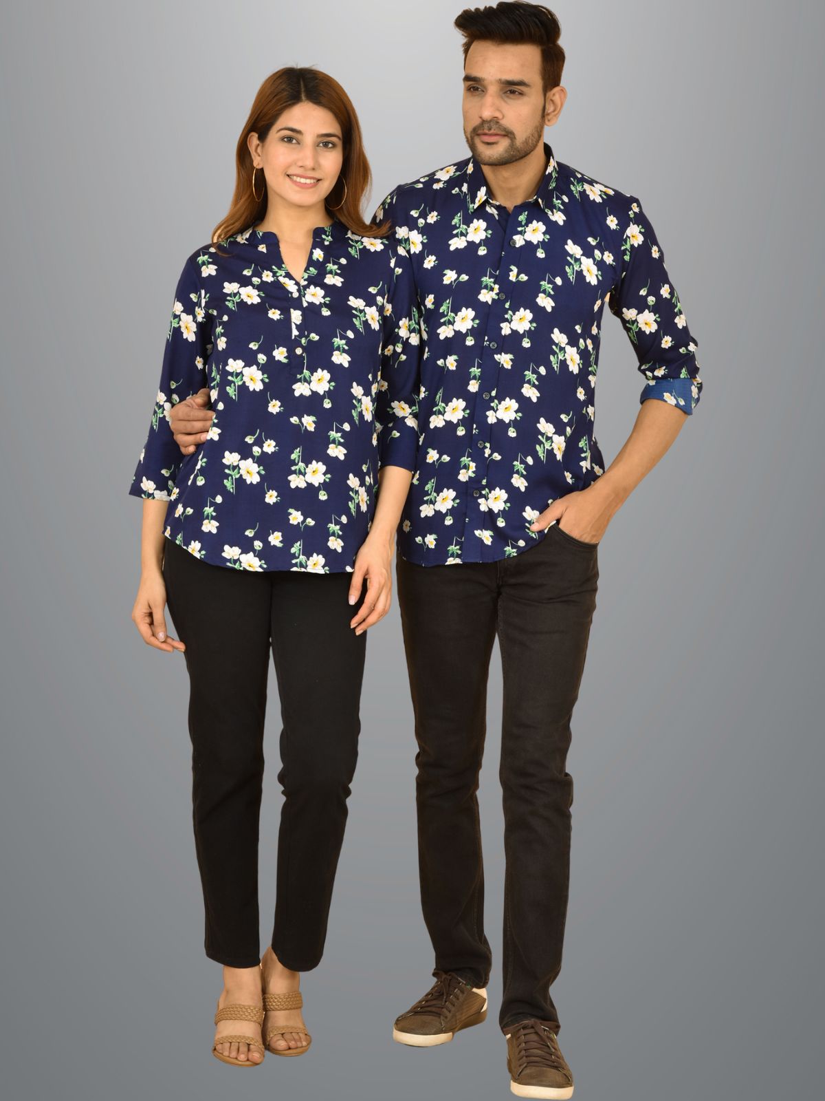 Ethnic Wear Couple Dress Blue Crepe Shirt Set 28 – QuaClo