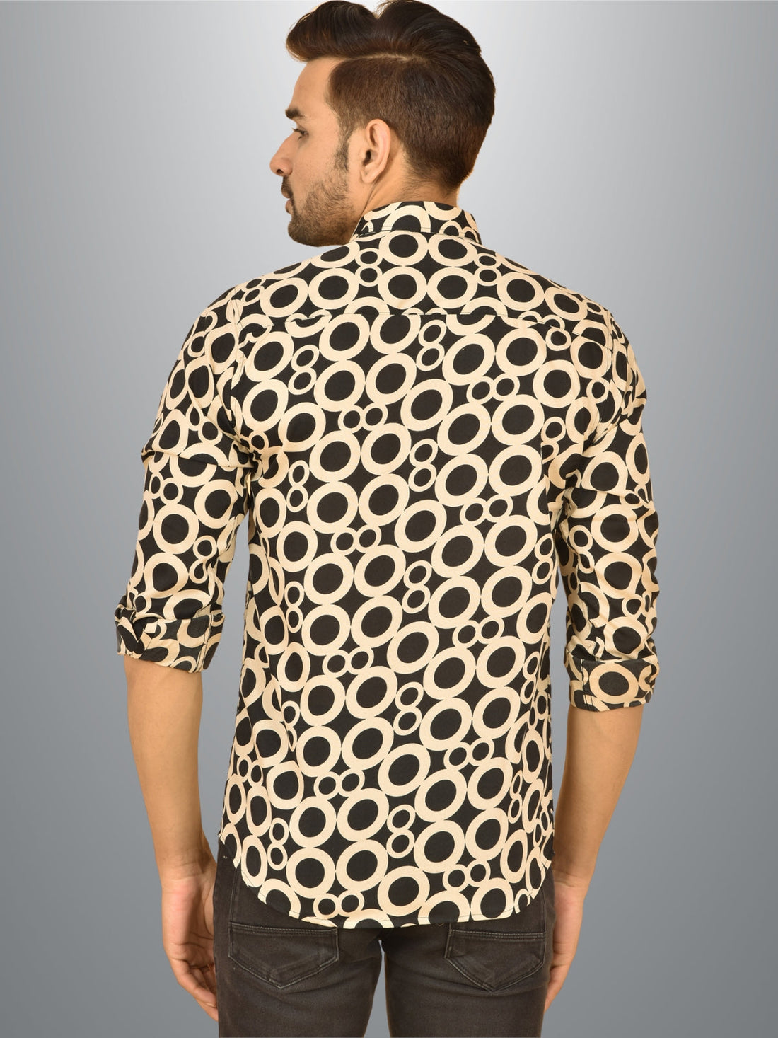 Mens Cream Printed Crepe Fabric Shirt