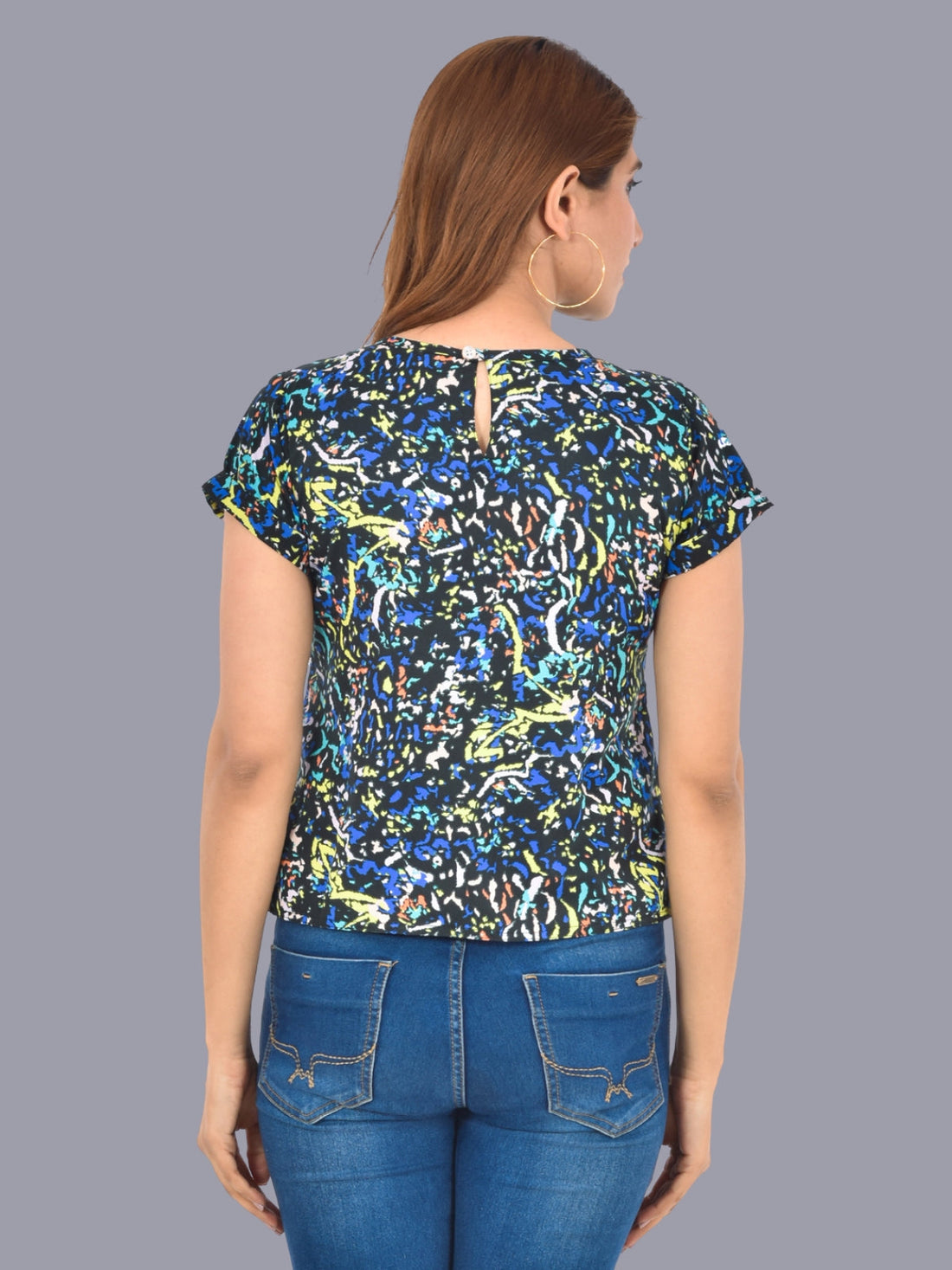 Womens Black Green Printed Crepe Crop Top