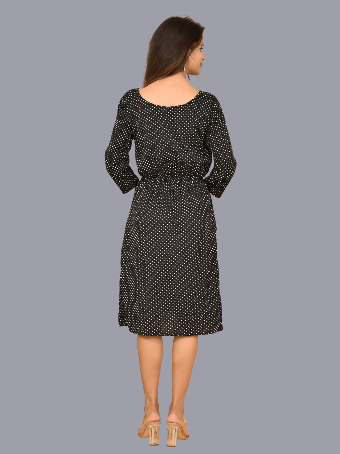 Womens Crepe Western Black Polka Dot A Line Short Dress