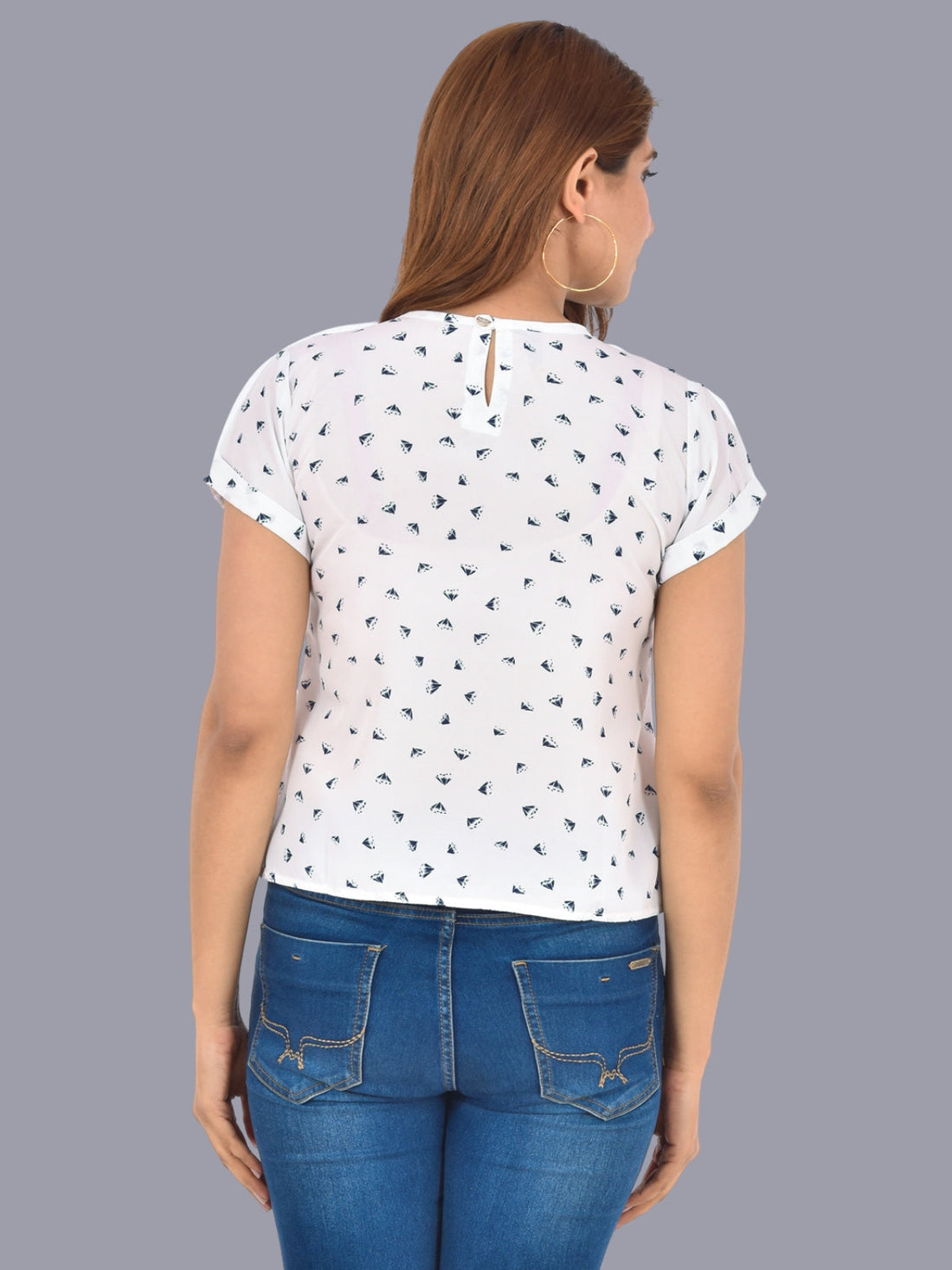Womens White Printed Crepe Crop Top