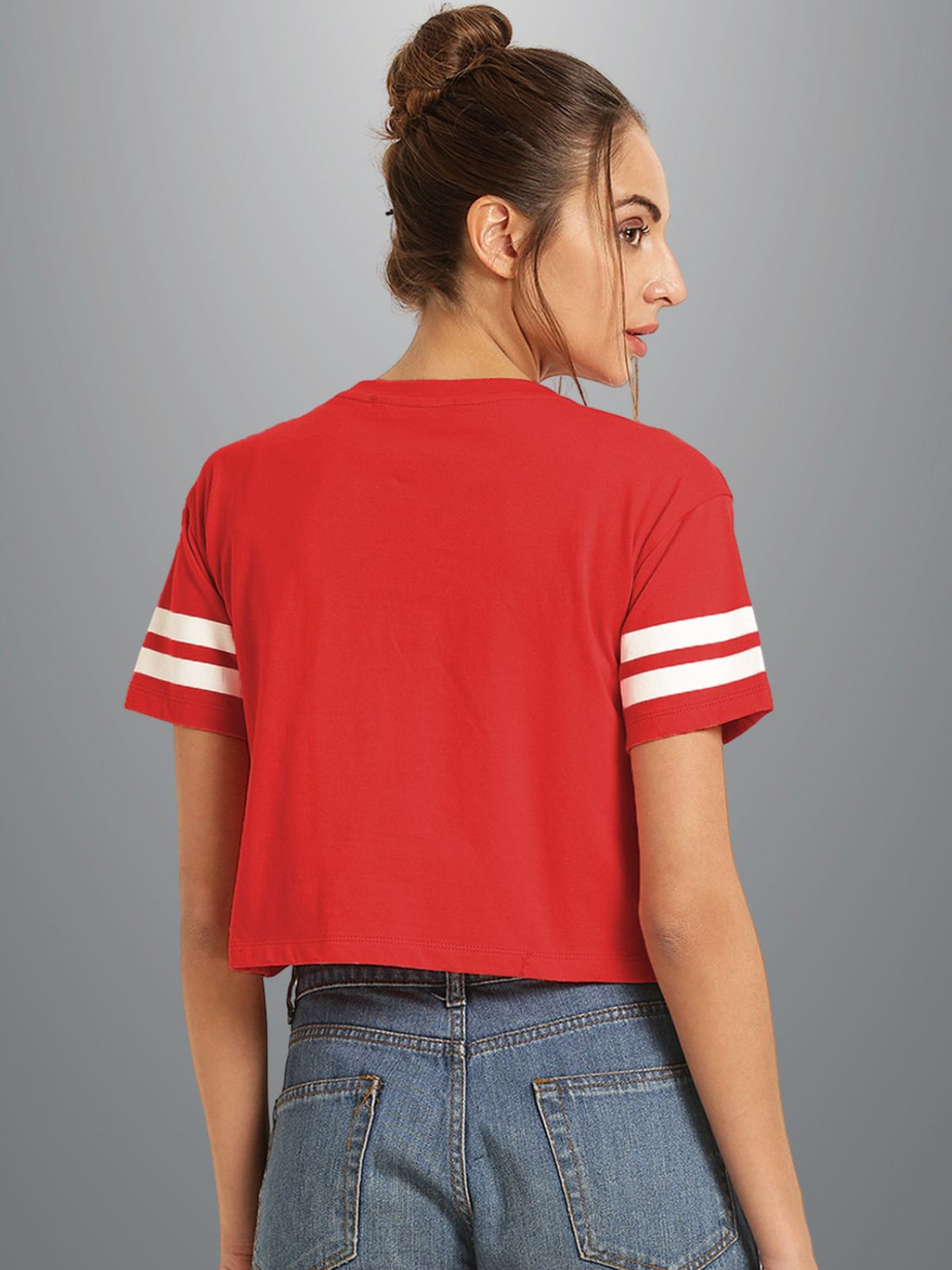 Womens Solid Red Cotton Crop Top With Designer White Stripe
