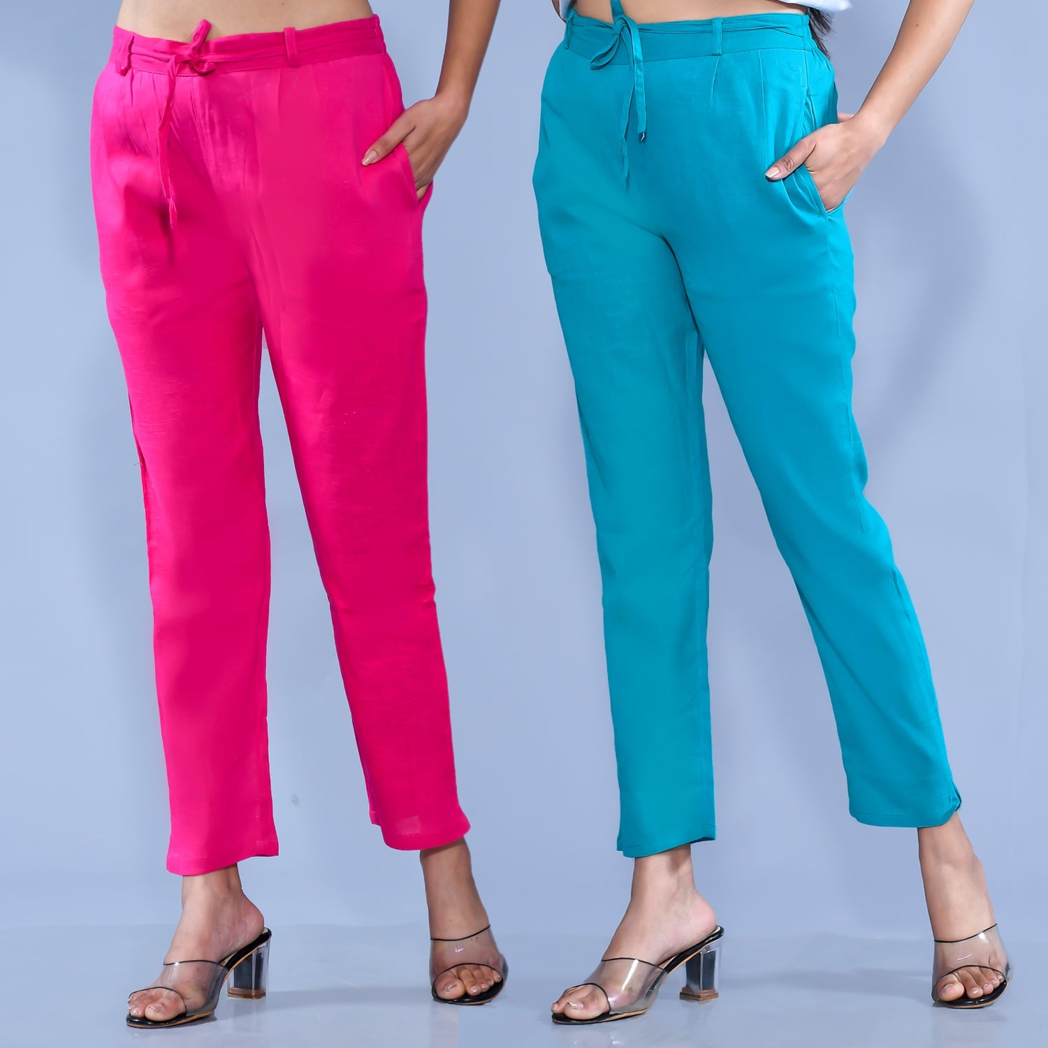 Pistaa's Women`s Cotton Slub Rani Pink Color Best Cotton Slub Stylish  Readymade Formal Ethnic Cigratte Pant Bottom Trouser