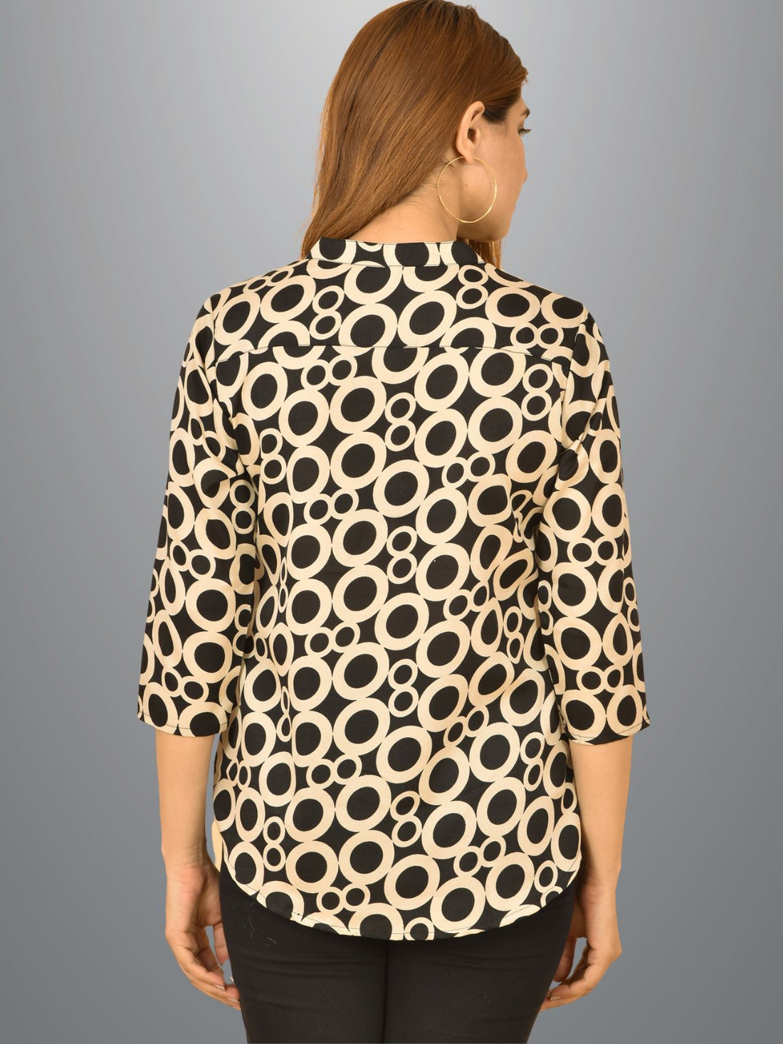 Womens Cream Printed Three Fourth Sleeve Crepe Top