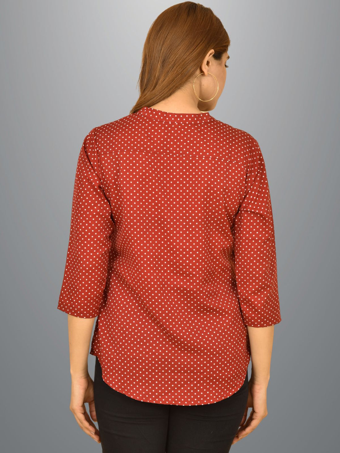 Womens Maroon Dot Printed Three Fourth Sleeve Crepe Top