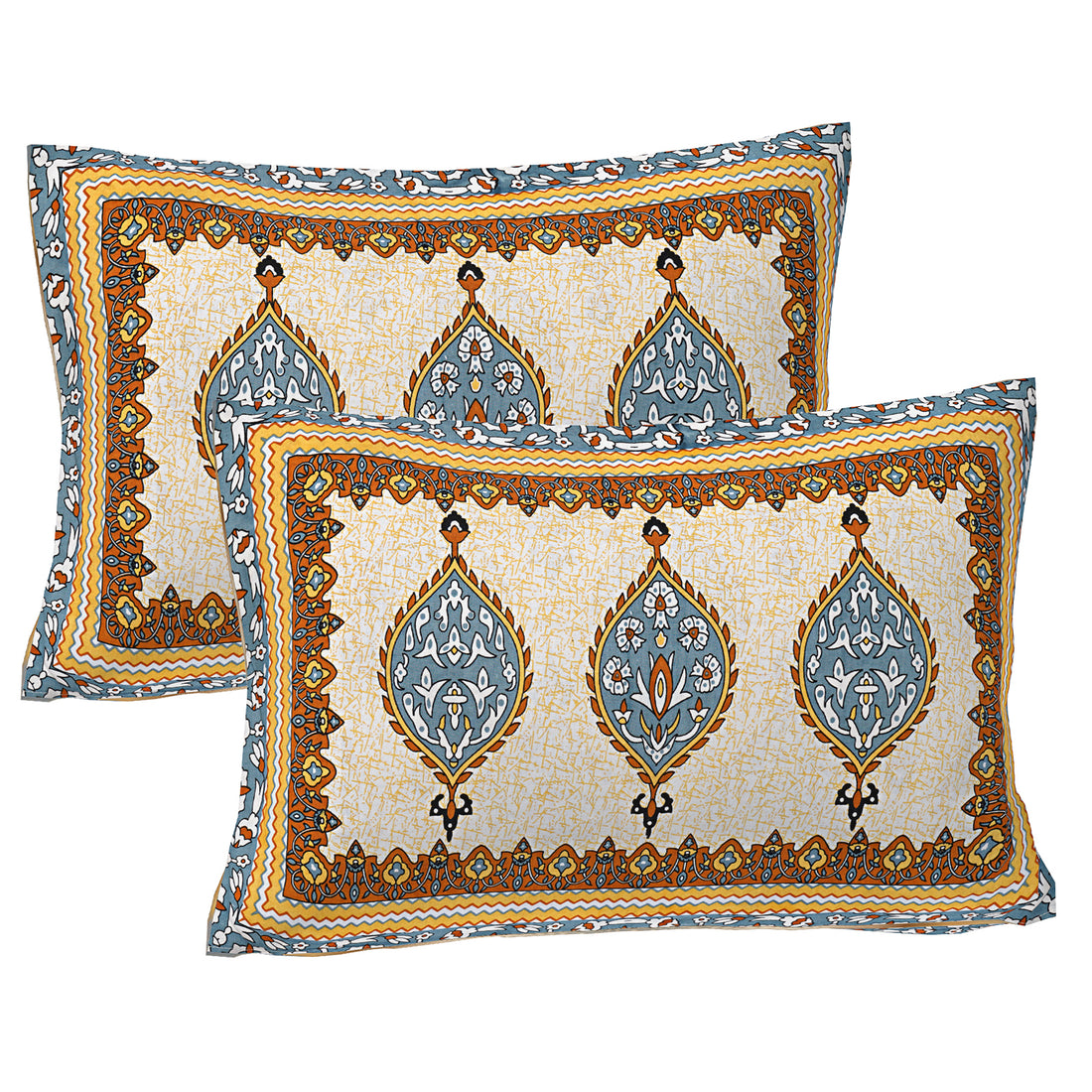 Pure Cotton Jaipur Sanganer Print 100*108 Inch King Size Double Bedsheet ,With 2 Pillow Covers,Yellow-1001-1