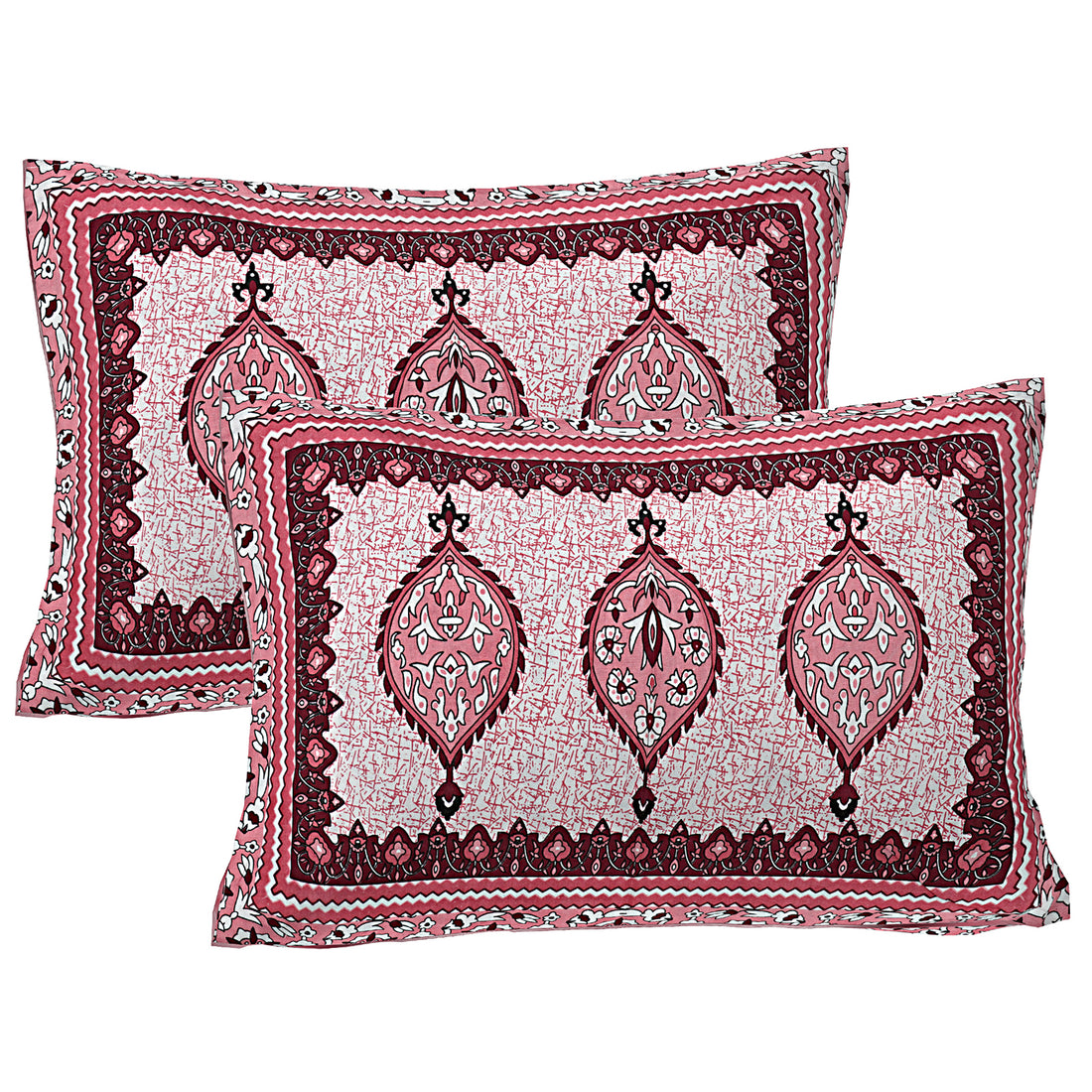 Pure Cotton Jaipur Sanganer Print 100*108 Inch King Size Double Bedsheet ,With 2 Pillow Covers,Red-1001-2
