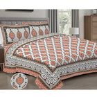 Jaipur Sanganer Print King Size Double Bedsheet,Orange,1001-3