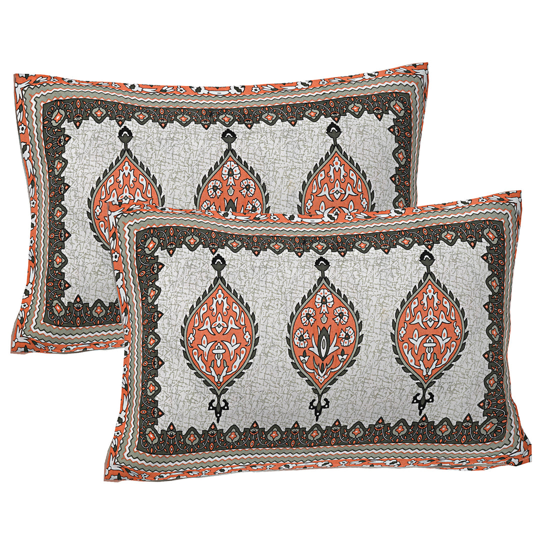 Pure Cotton Jaipur Sanganer Print 100*108 Inch King Size Double Bedsheet ,With 2 Pillow Covers,Orange-1001-3