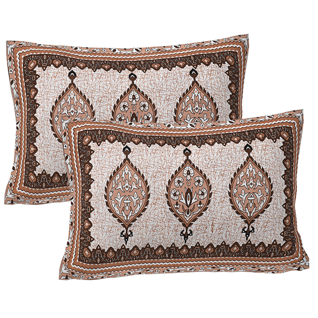 Pure Cotton Jaipur Sanganer Print 100*108 Inch King Size Double Bedsheet ,With 2 Pillow Covers,Brown-1001-4