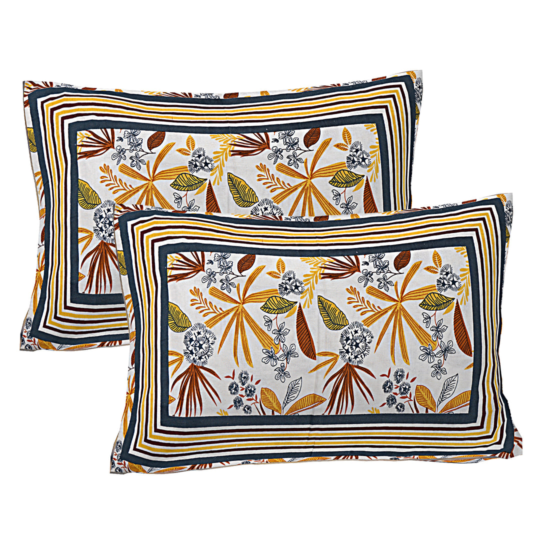 Pure Cotton Jaipur Sanganer Print 100*108 Inch King Size Double Bedsheet ,With 2 Pillow Covers,Yellow-1002-1