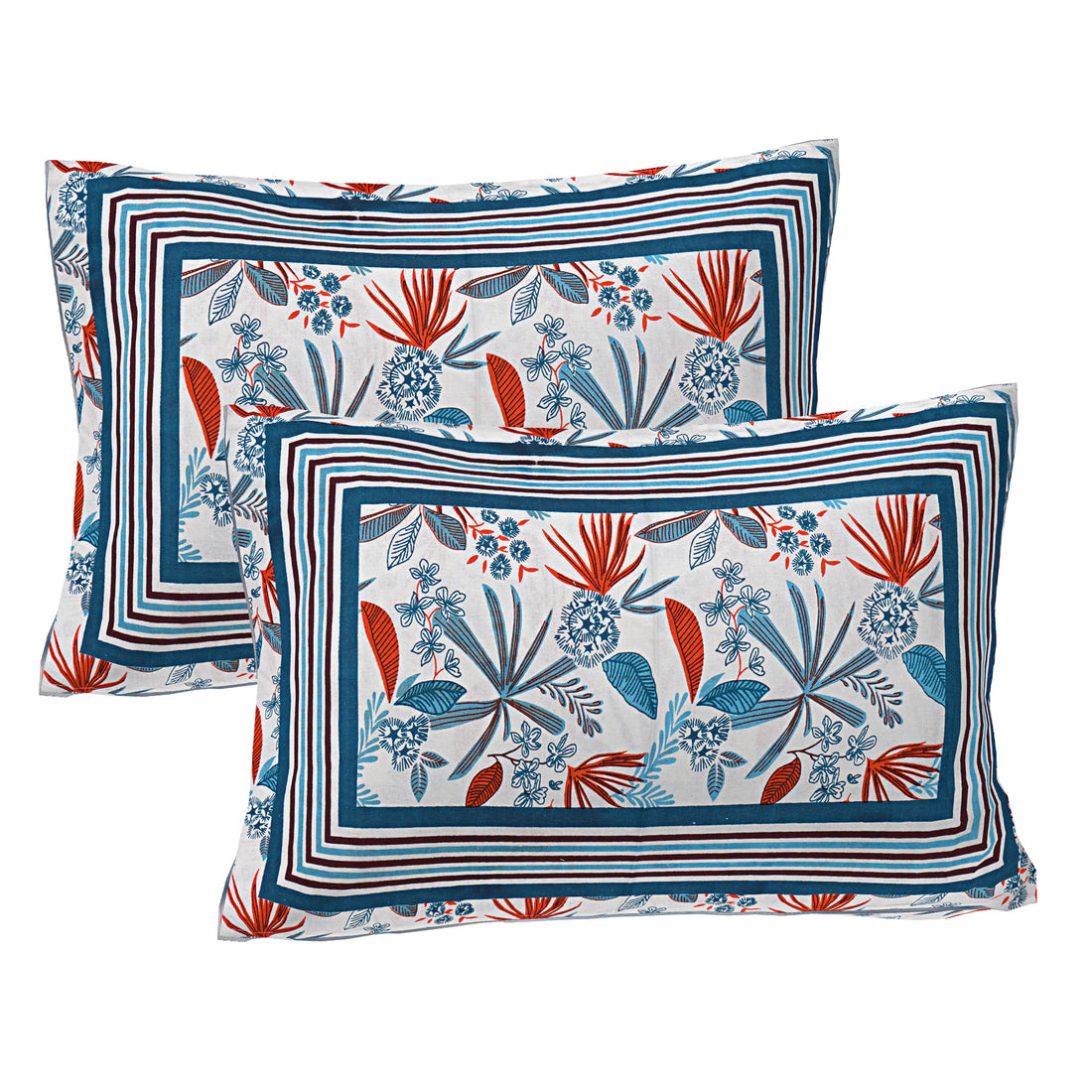 Pure Cotton Jaipur Sanganer Print 100*108 Inch King Size Double Bedsheet ,With 2 Pillow Covers,Blue-1002-3