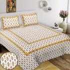 Jaipur Sanganer Print King Size Double Bedsheet,Yellow,1004-2