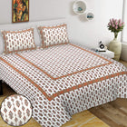 Jaipur Sanganer Print King Size Double Bedsheet,Orange,1004-3