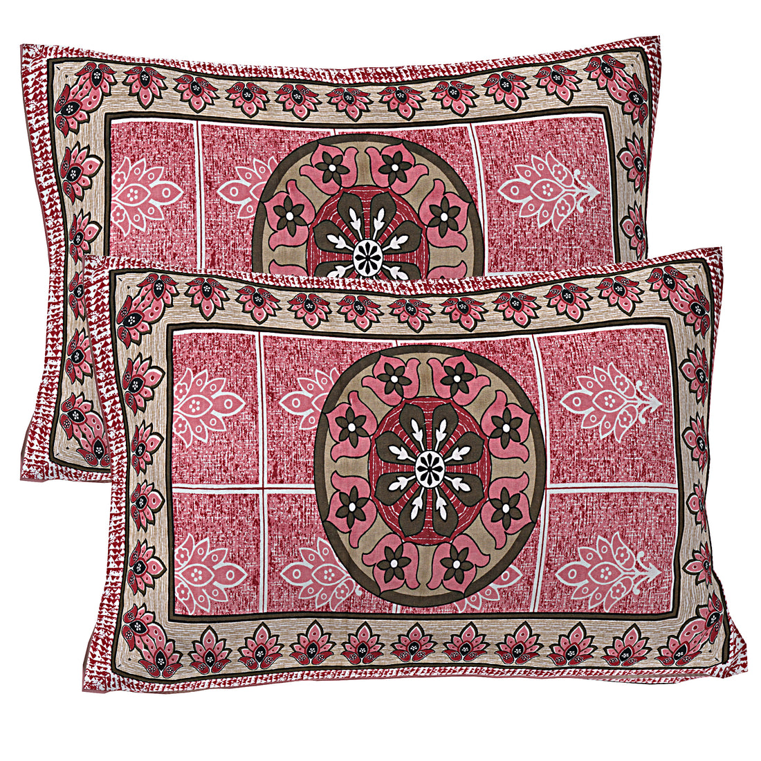 Pure Cotton Jaipur Sanganer Print 100*108 Inch King Size Double Bedsheet ,With 2 Pillow Covers,Pink-1005-1