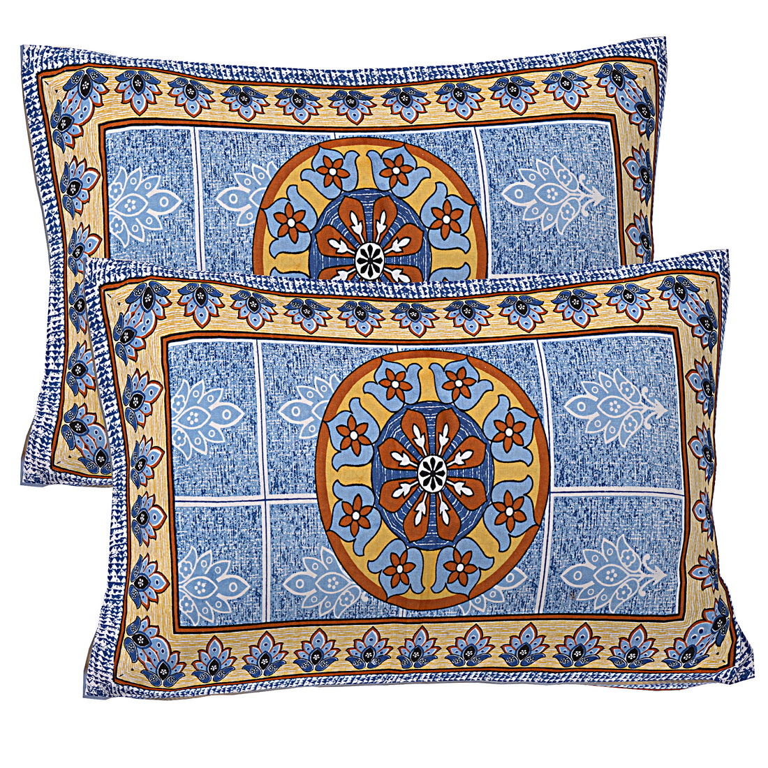 Pure Cotton Jaipur Sanganer Print 100*108 Inch King Size Double Bedsheet ,With 2 Pillow Covers,Blue-1005-2