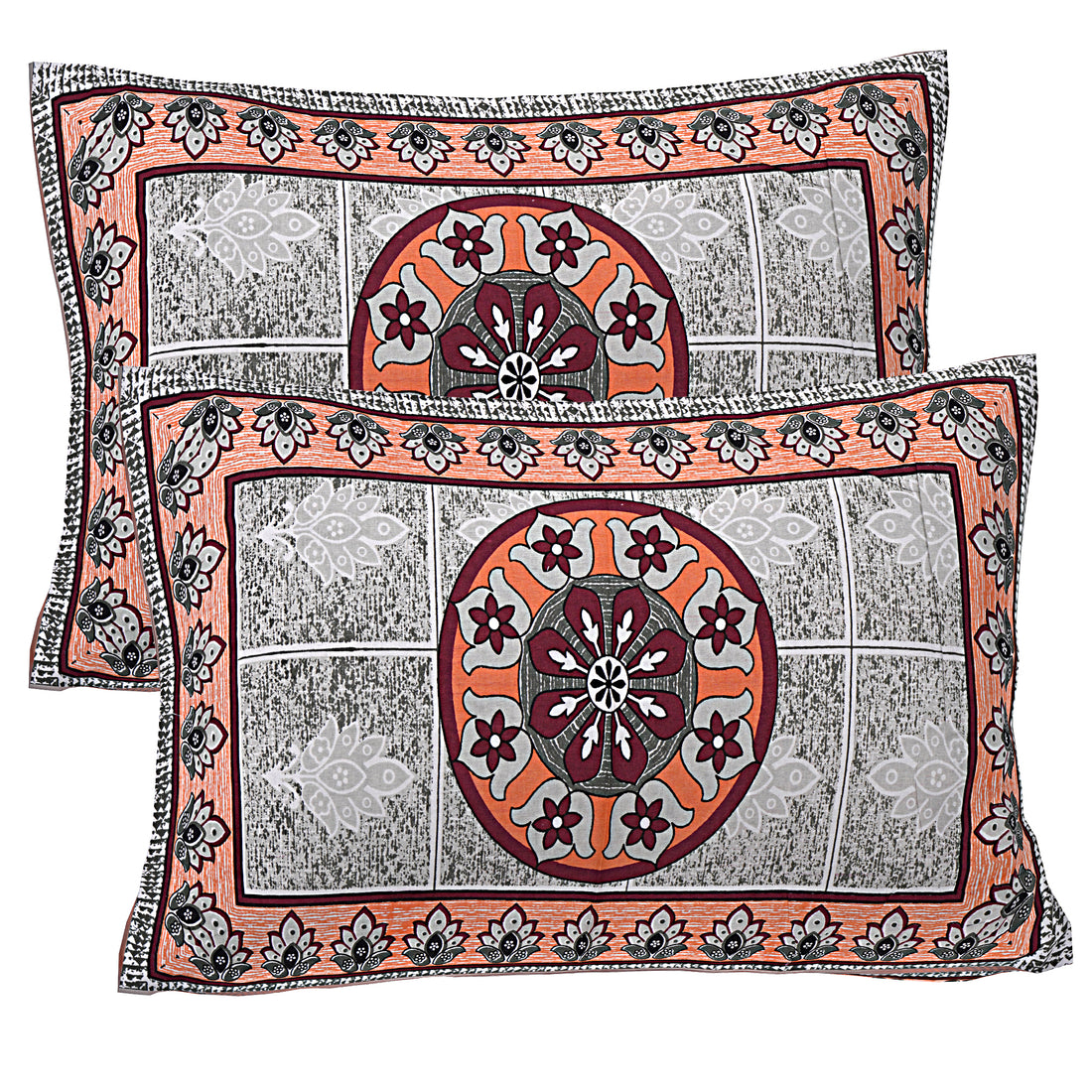 Pure Cotton Jaipur Sanganer Print 100*108 Inch King Size Double Bedsheet ,With 2 Pillow Covers,Red-1005-3