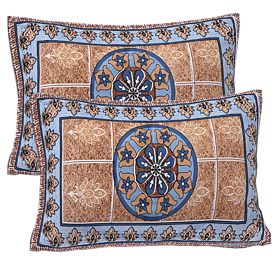 Pure Cotton Jaipur Sanganer Print 100*108 Inch King Size Double Bedsheet ,With 2 Pillow Covers,Yellow-1005-4