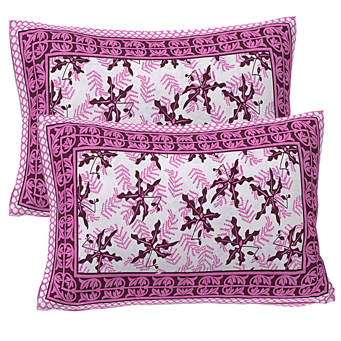 Pure Cotton Jaipur Sanganer Print 100*108 Inch King Size Double Bedsheet ,With 2 Pillow Covers,Pink-1006-1