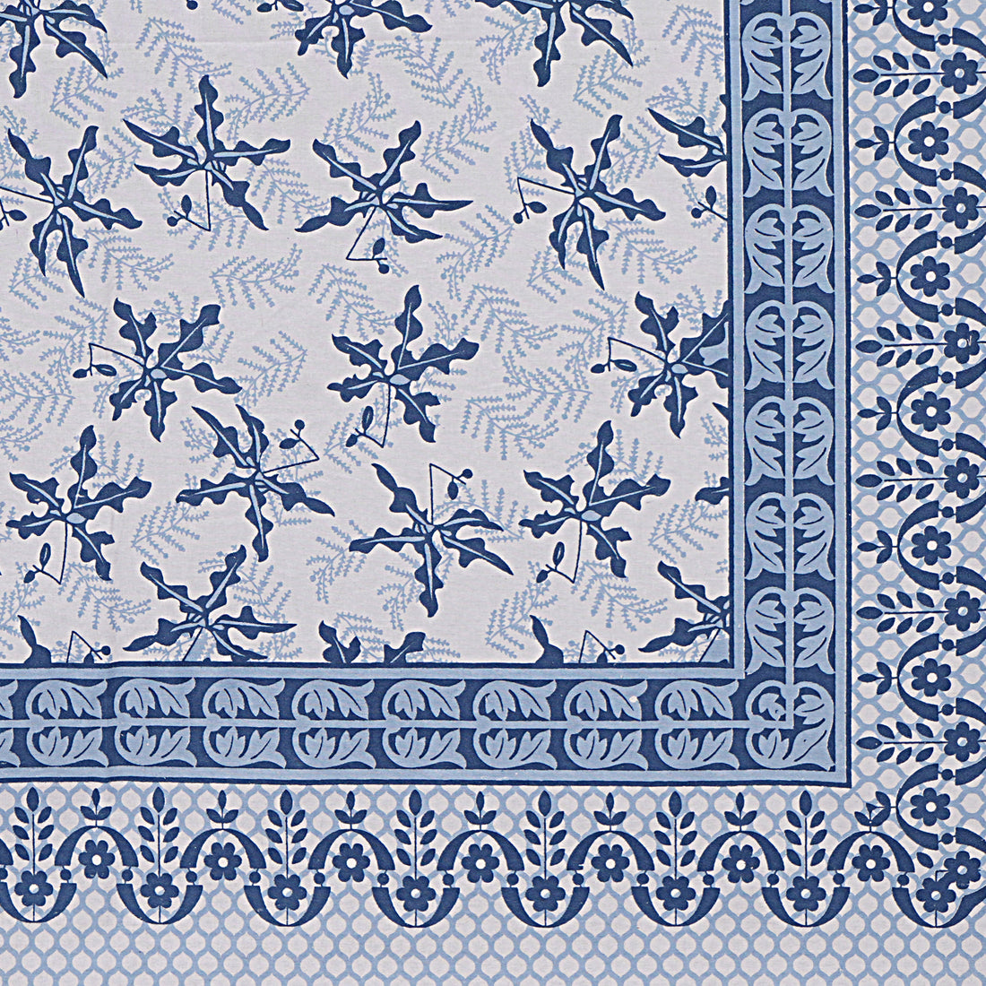 Pure Cotton Jaipur Sanganer Print 100*108 Inch King Size Double Bedsheet ,With 2 Pillow Covers,Blue-1006-2