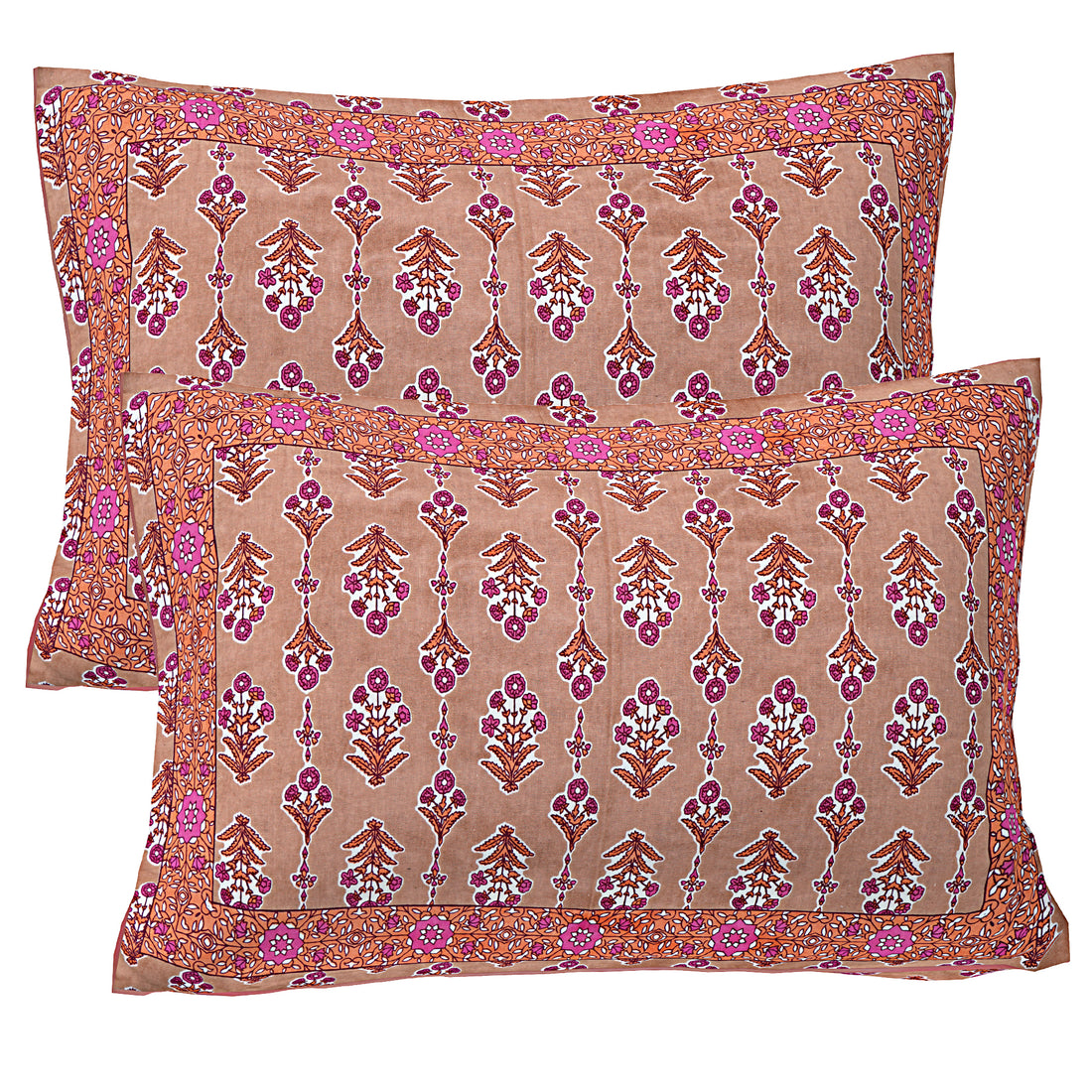 Jaipur Sanganer Print King Size Double Bedsheet,Brown,1008-1