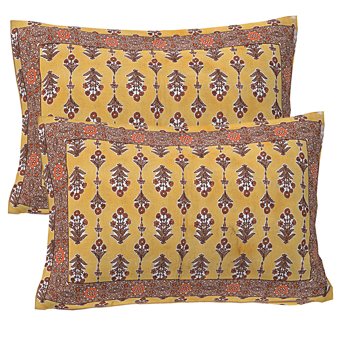 Jaipur Sanganer Print King Size Double Bedsheet,Yellow,1008-4