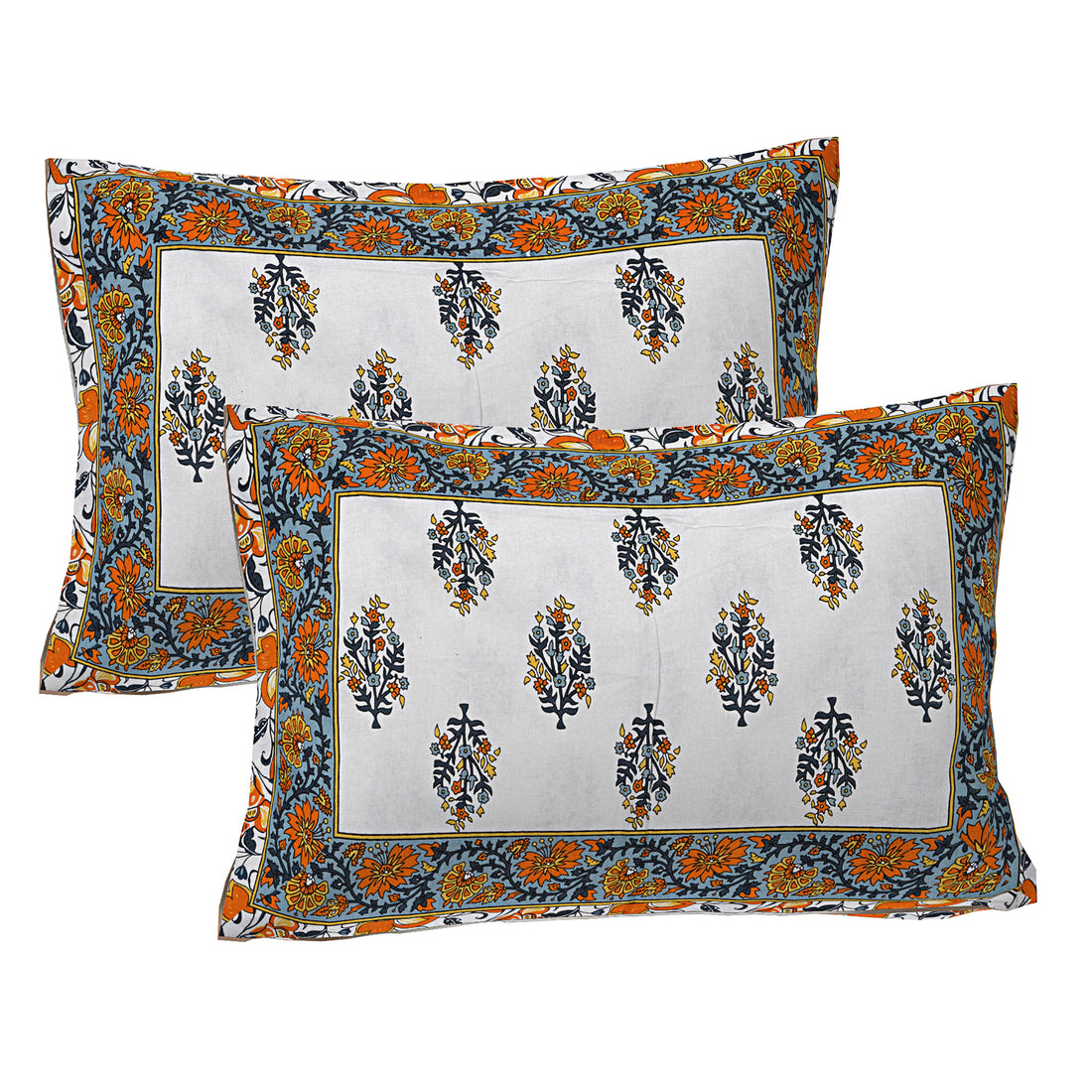 Jaipur Sanganer Print King Size Double Bedsheet,Orange,1010-1
