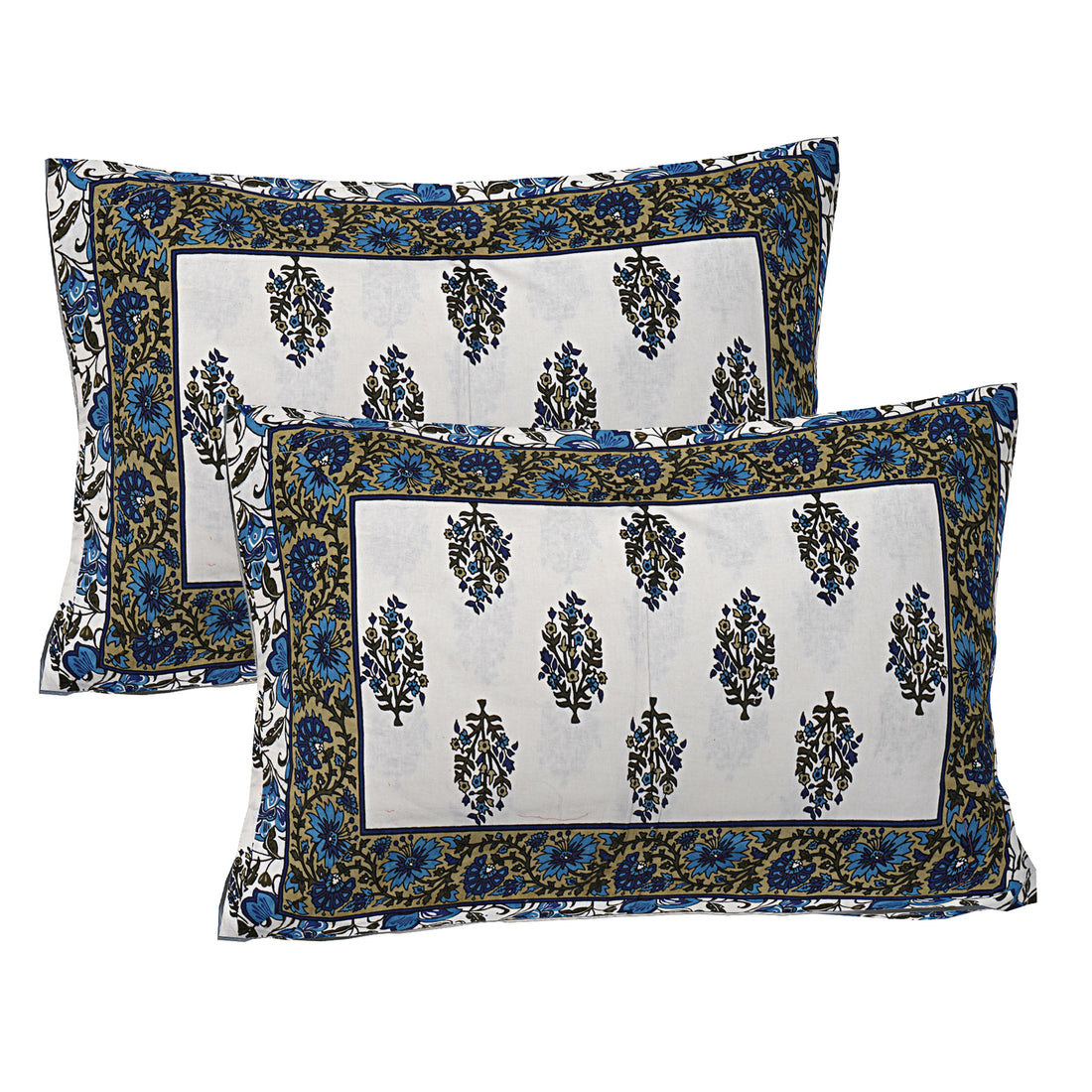 Jaipur Sanganer Print King Size Double Bedsheet,Blue,1010-2
