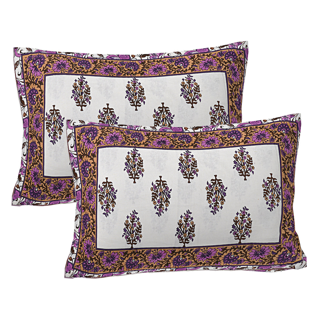 Jaipur Sanganer Print King Size Double Bedsheet,Purple,1010-4