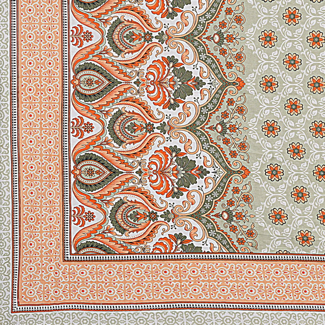 Jaipur Sanganer Print King Size Double Bedsheet,Orange,1011-5