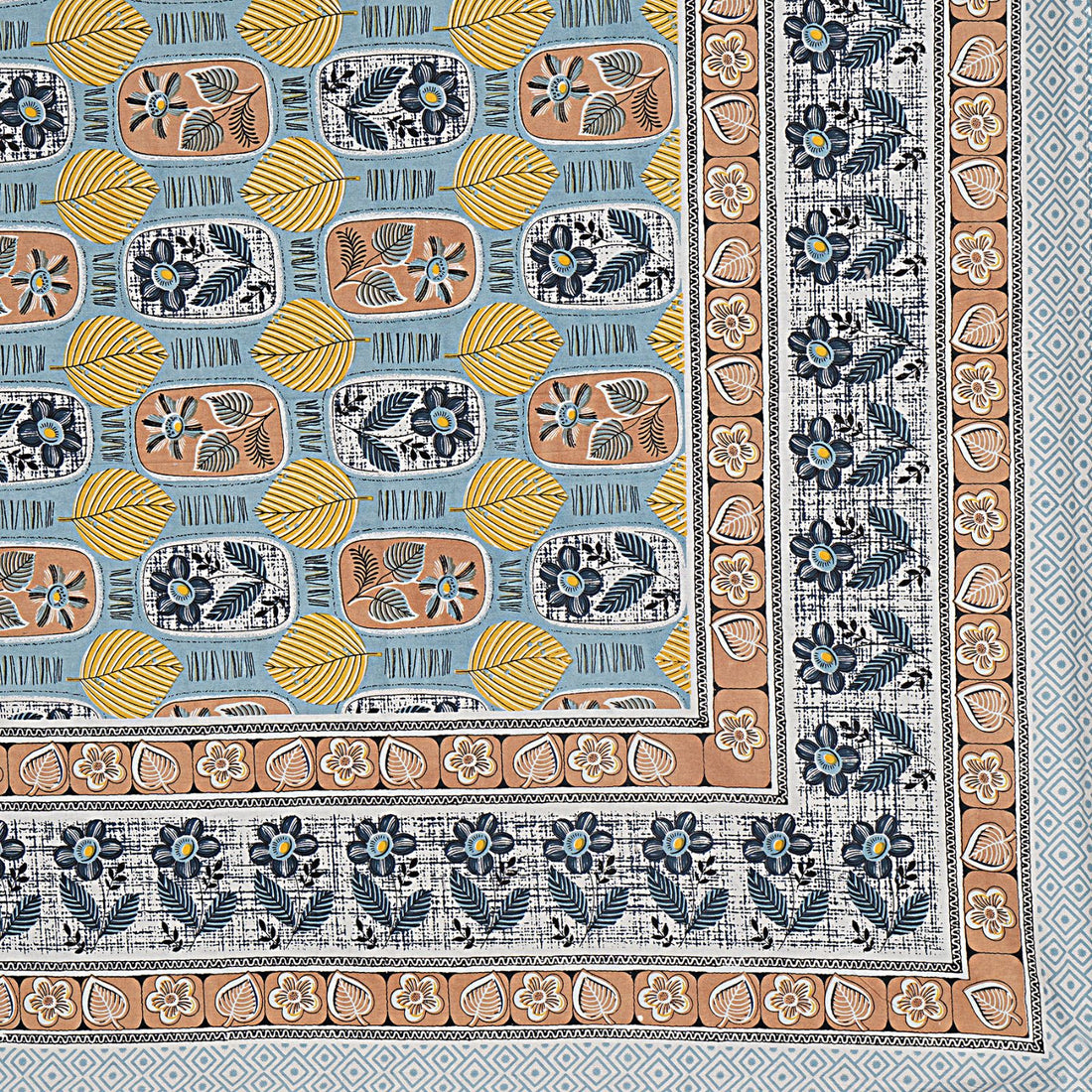 Jaipur Sanganer Print King Size Double Bedsheet,Blue,1013-1
