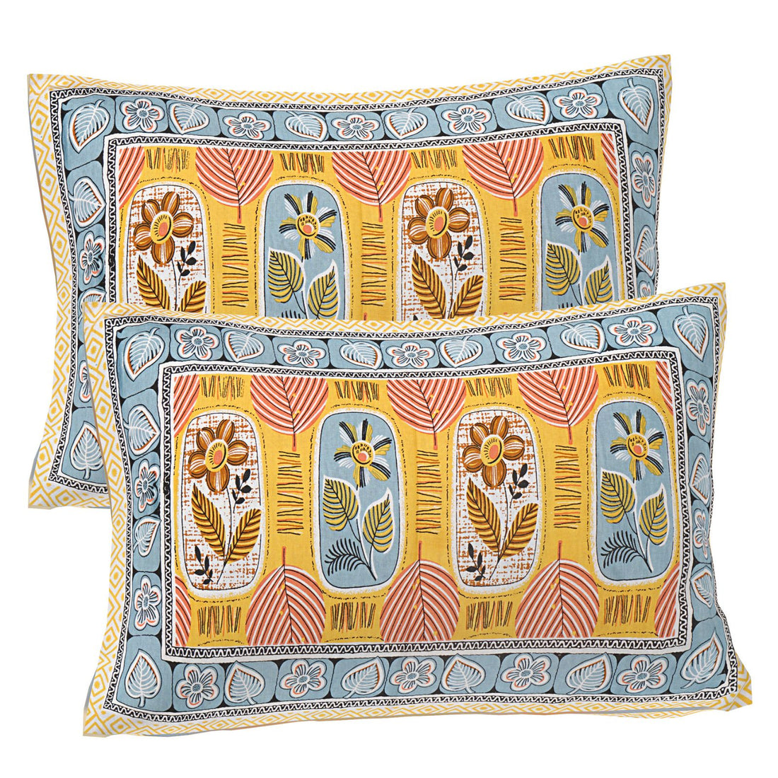 Jaipur Sanganer Print King Size Double Bedsheet,Yellow,1013-3