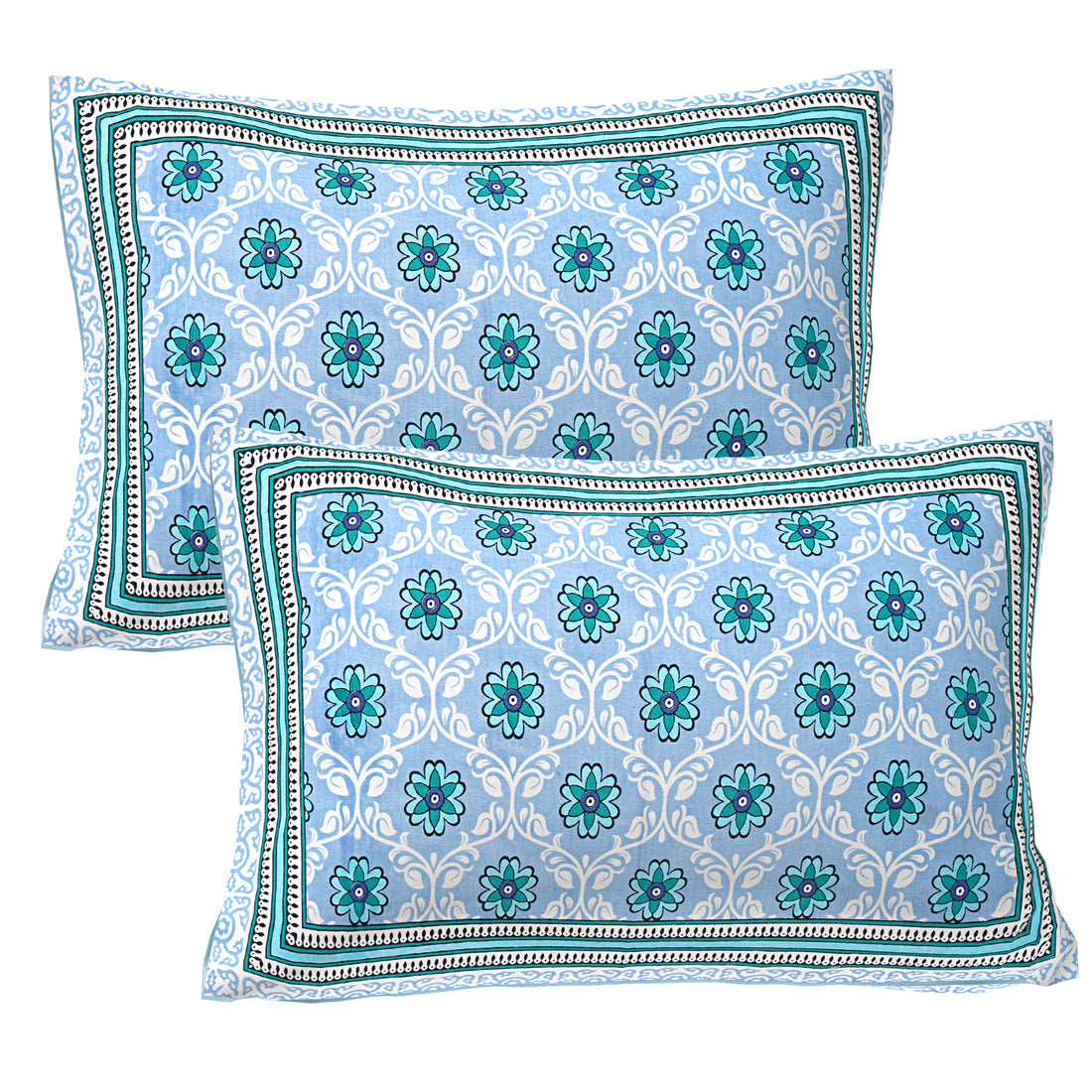 Jaipur Sanganer Print King Size Double Bedsheet,Blue,1011-2