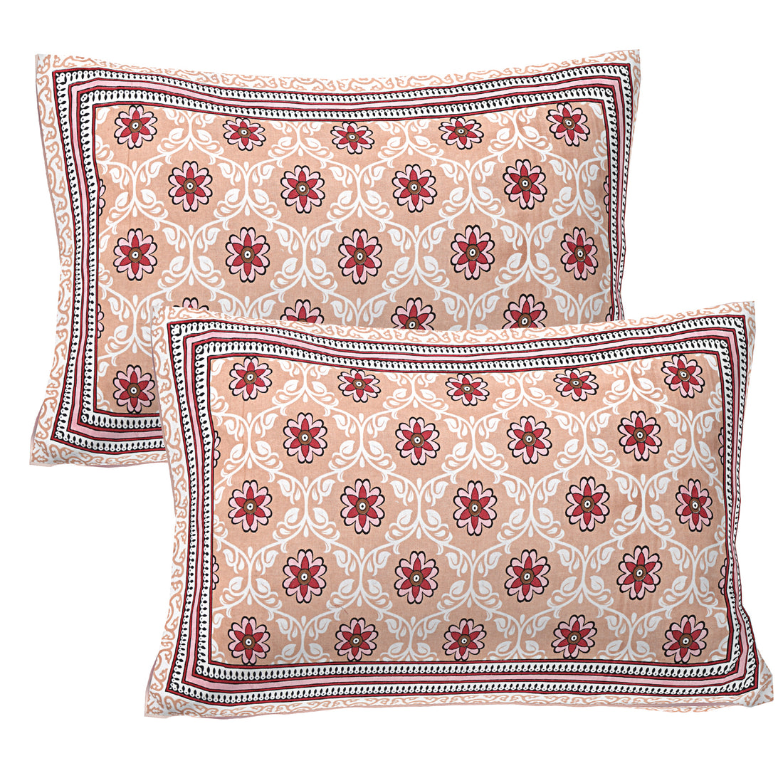 Jaipur Sanganer Print King Size Double Bedsheet,Red,1011-3