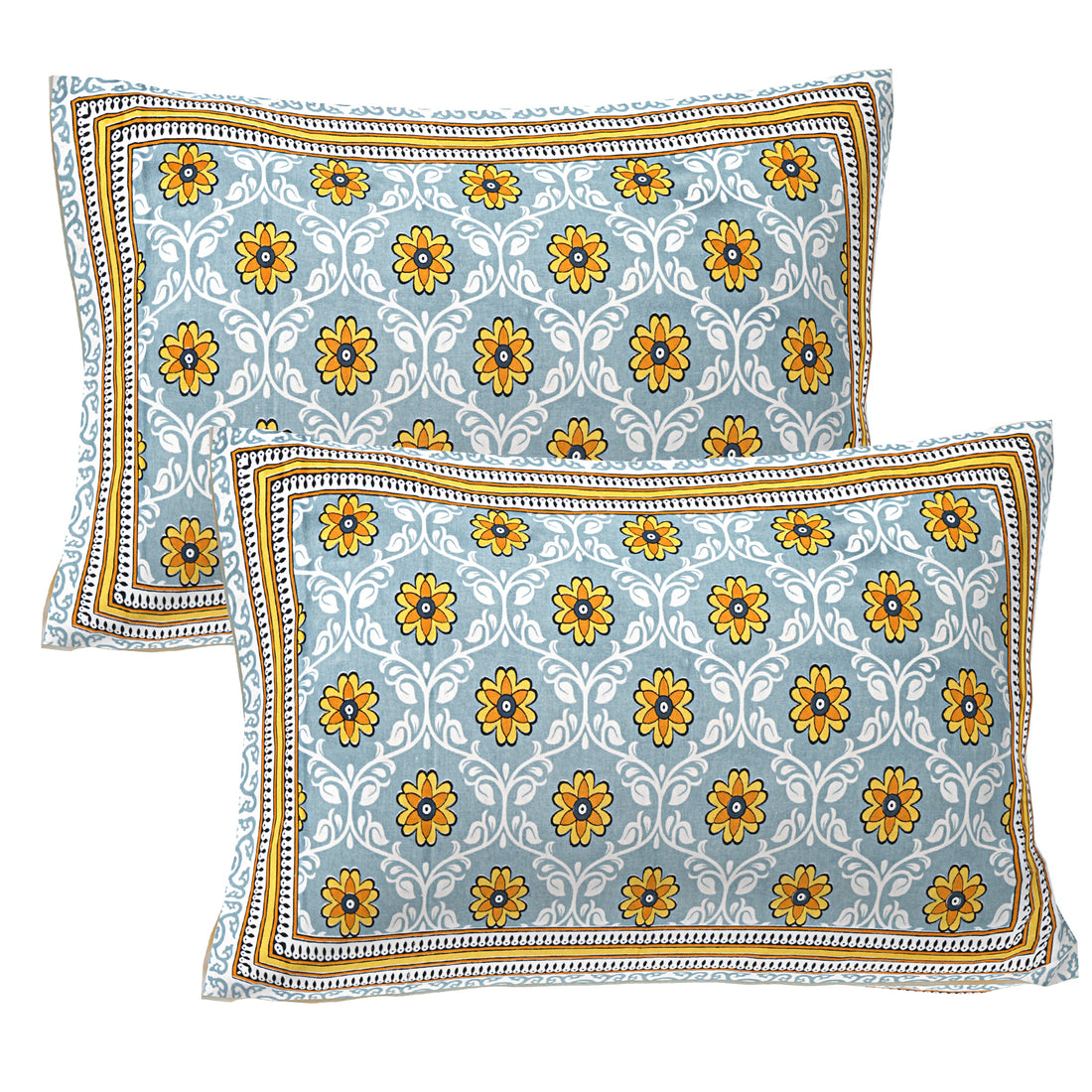Jaipur Sanganer Print King Size Double Bedsheet,Yellow,1011-4