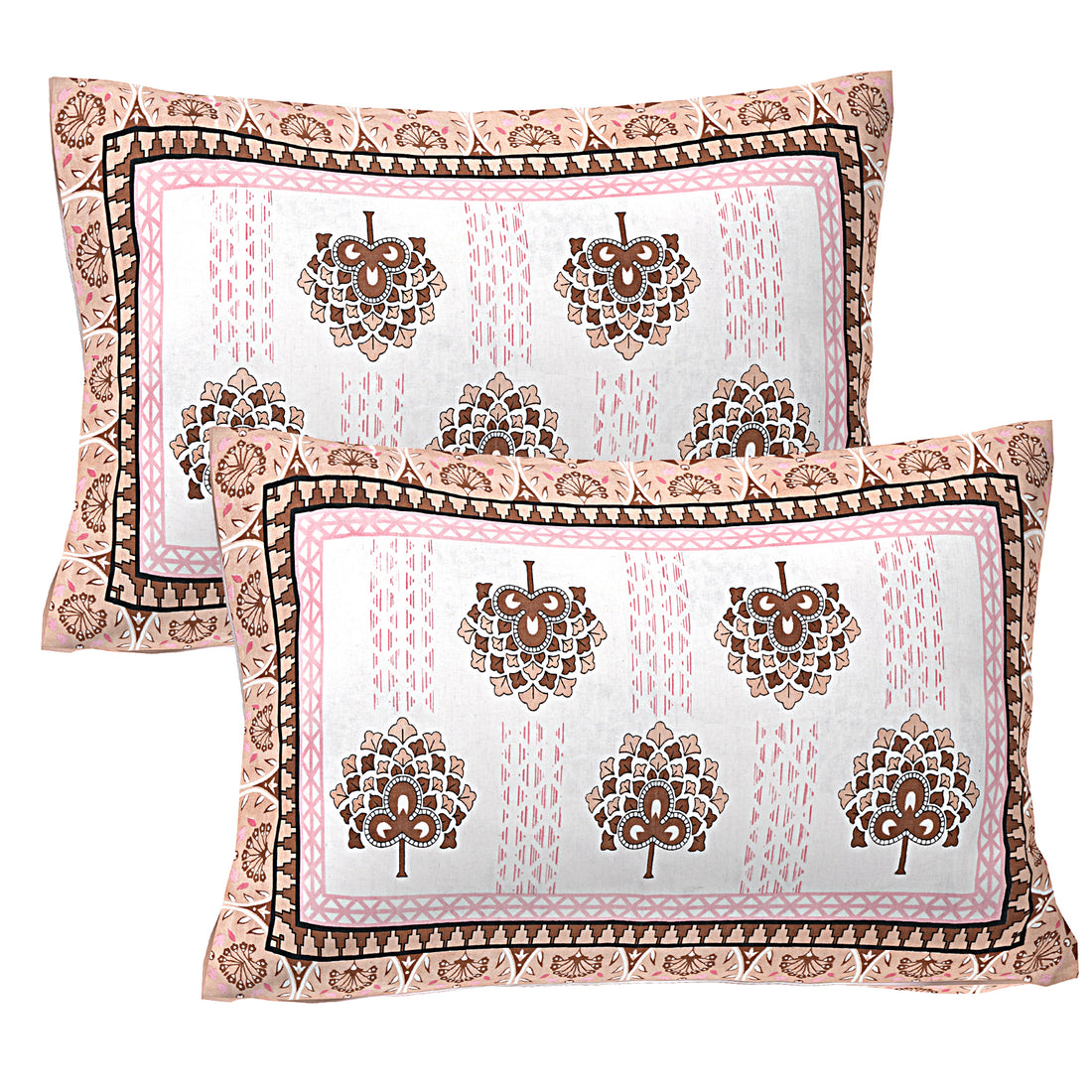 Jaipur Sanganer Print King Size Double Bedsheet,Brown,1012-1