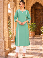 Green South Cotton straight Kurti with Lace