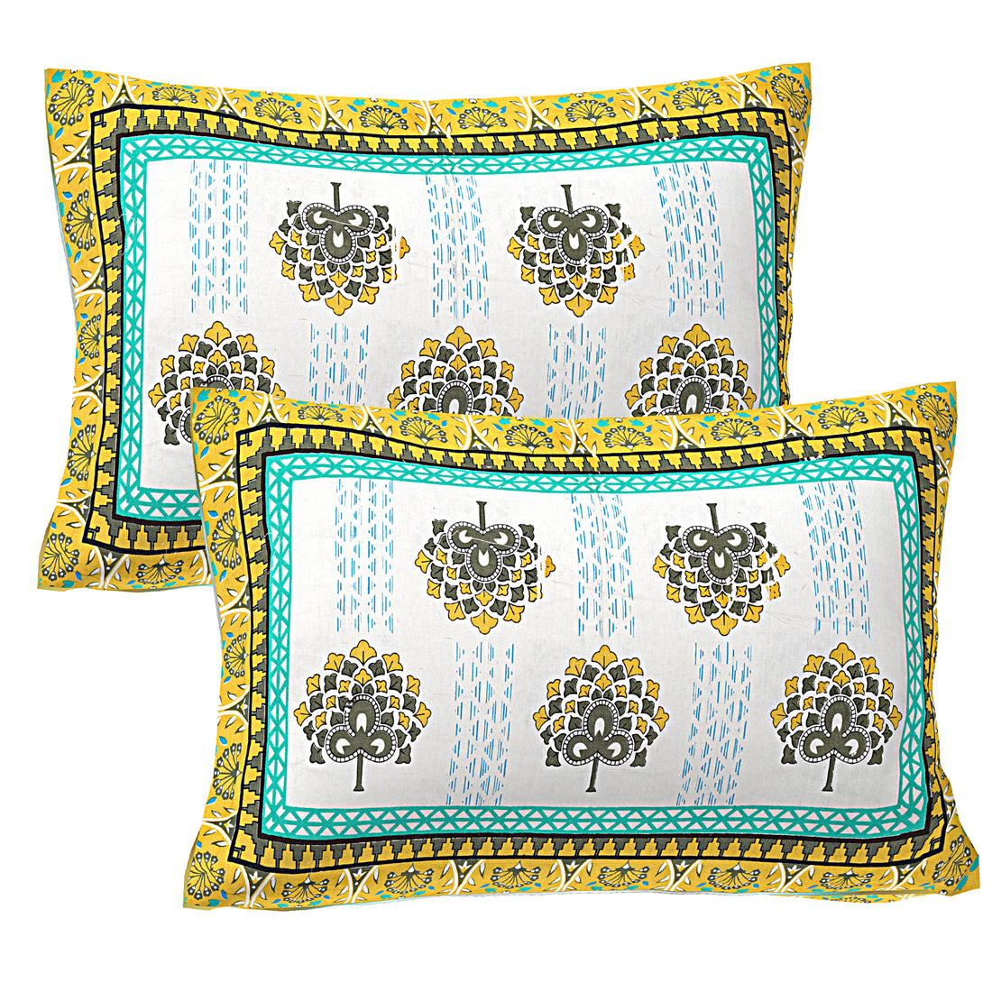 Jaipur Sanganer Print King Size Double Bedsheet,Yellow,1012-2