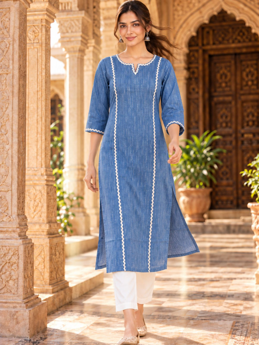 Denimblue South Cotton straight Kurti with Lace