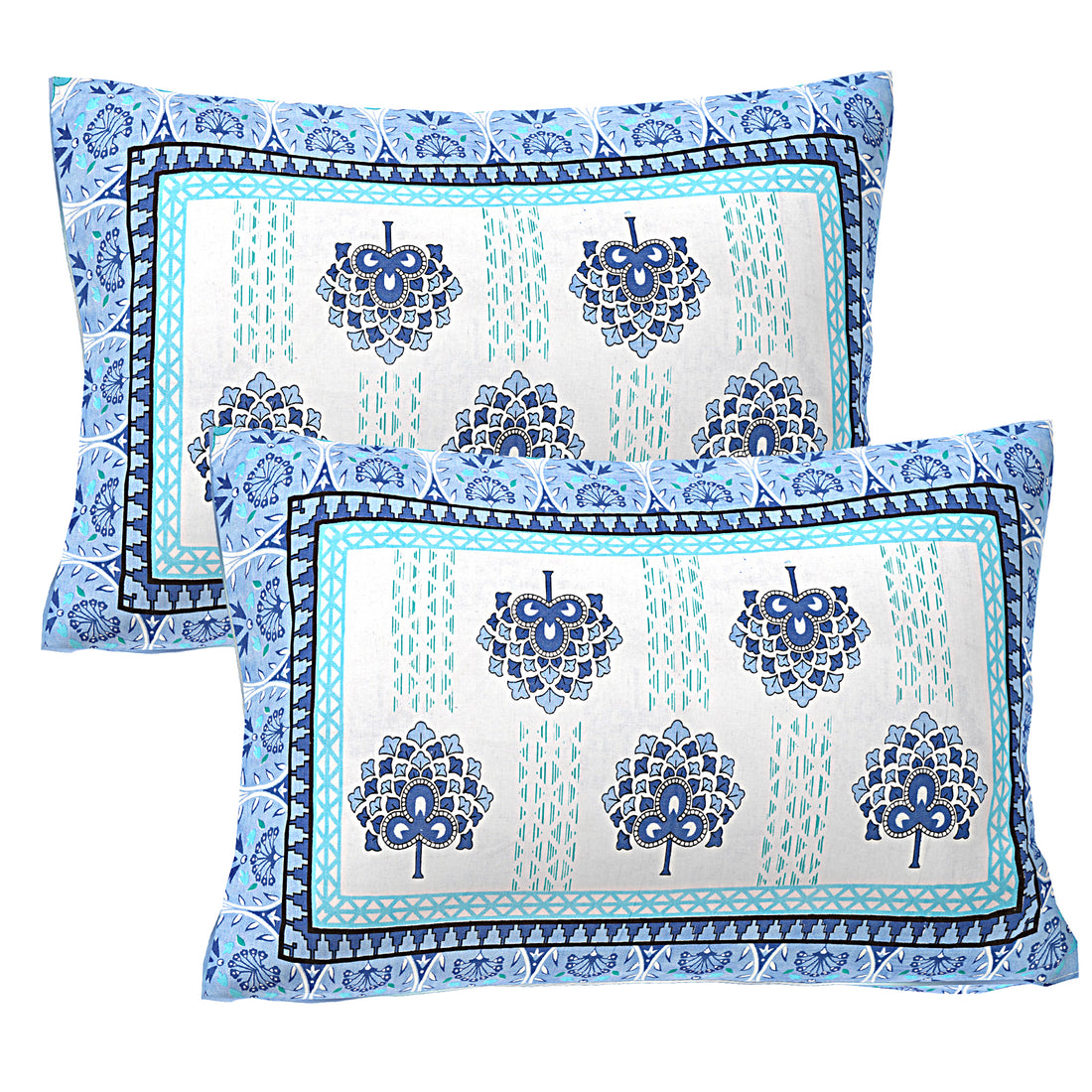 Jaipur Sanganer Print King Size Double Bedsheet,Blue,1012-4