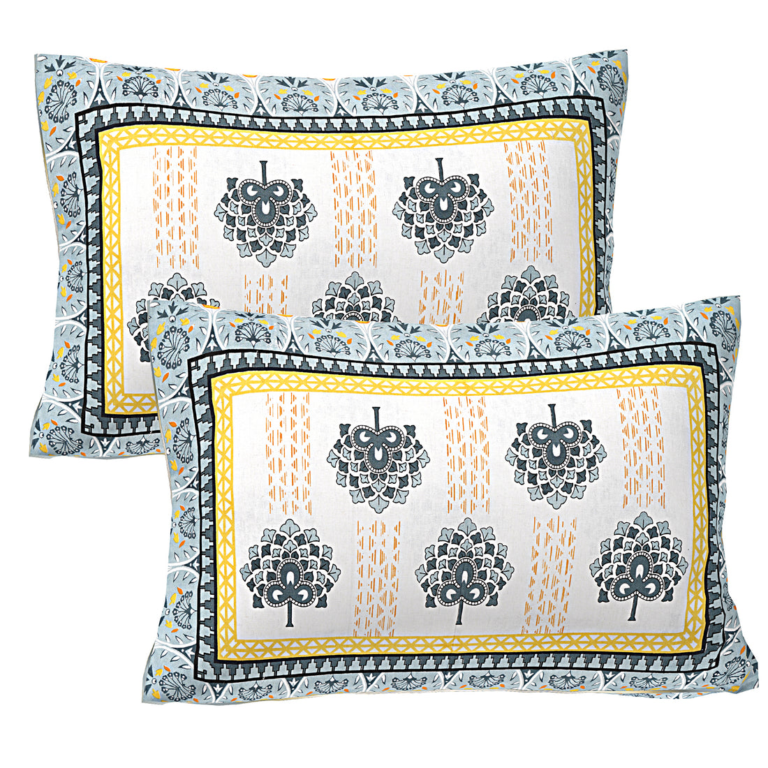 Jaipur Sanganer Print King Size Double Bedsheet,Grey,1012-5