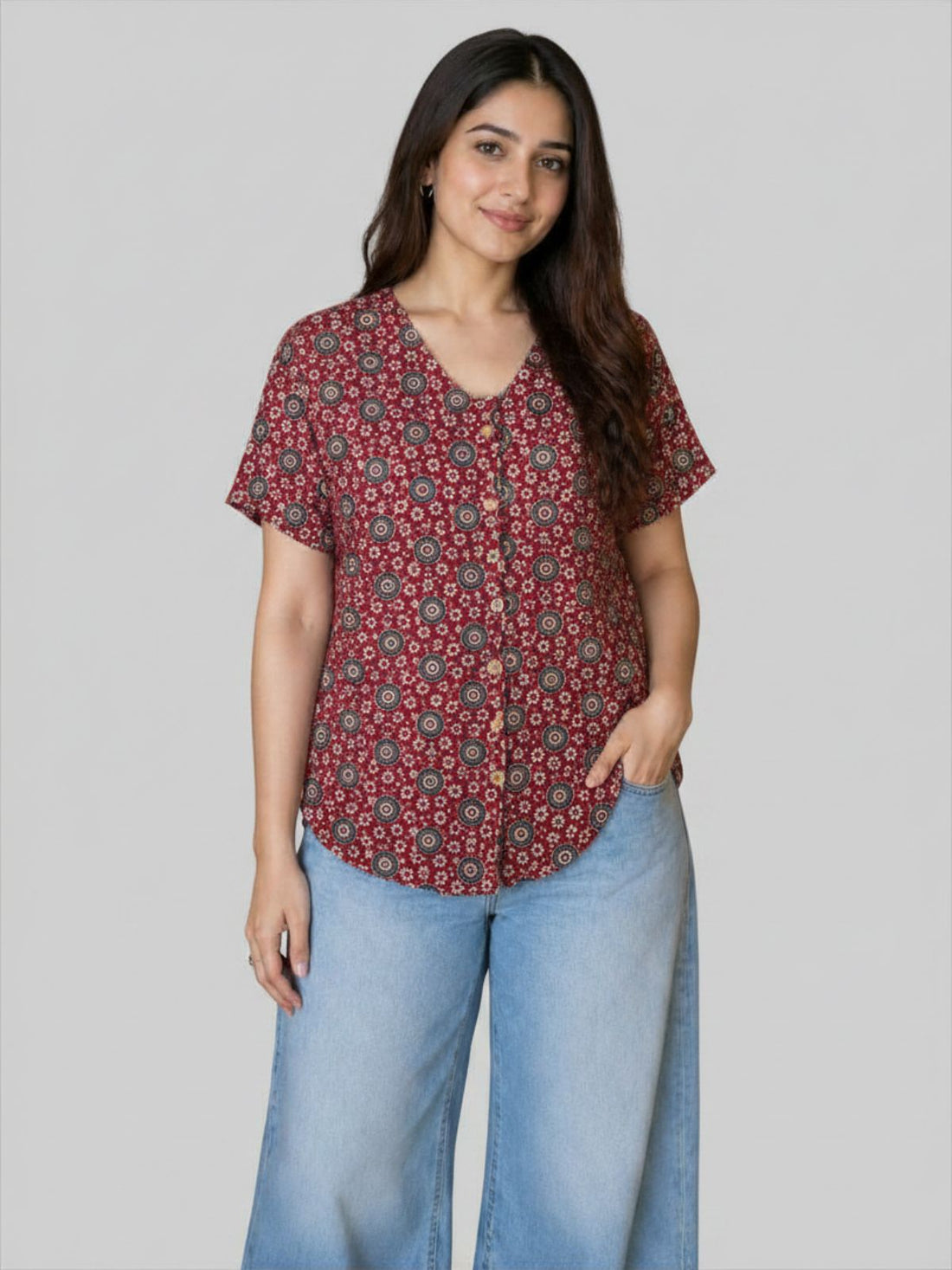 Jaipuri Maroon Printed Cotton Top-05