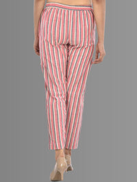 Pack Of 3 Womens Maroon, Red, Blue Cotton Broad Stripe Trouser Combo