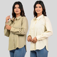 Women Beige And Cream Solid Airy Linen Cotton Shirts Combo